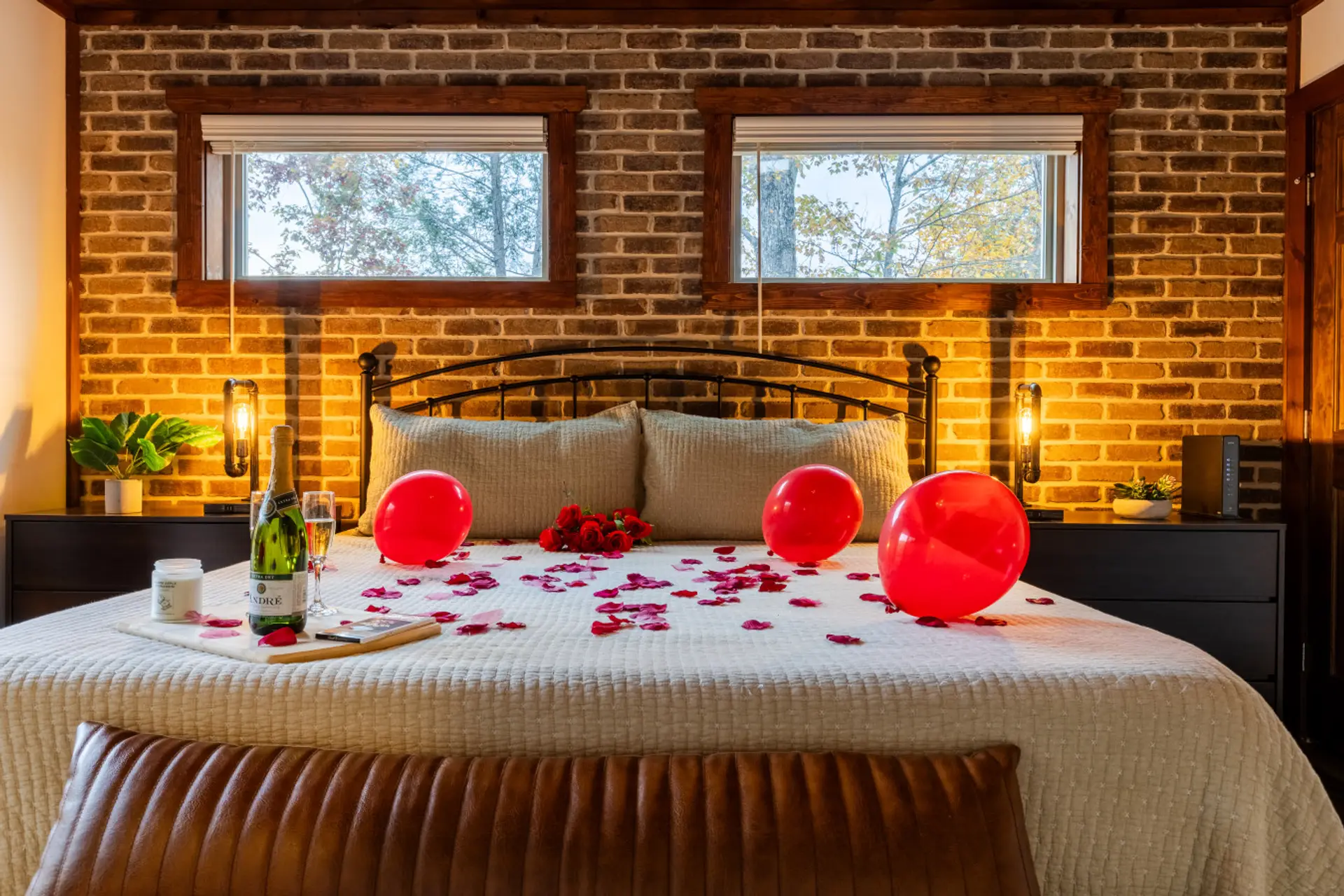 In this cabin, love and luxury blend seamlessly—soft sheets, warm lighting, and an unforgettable stay.