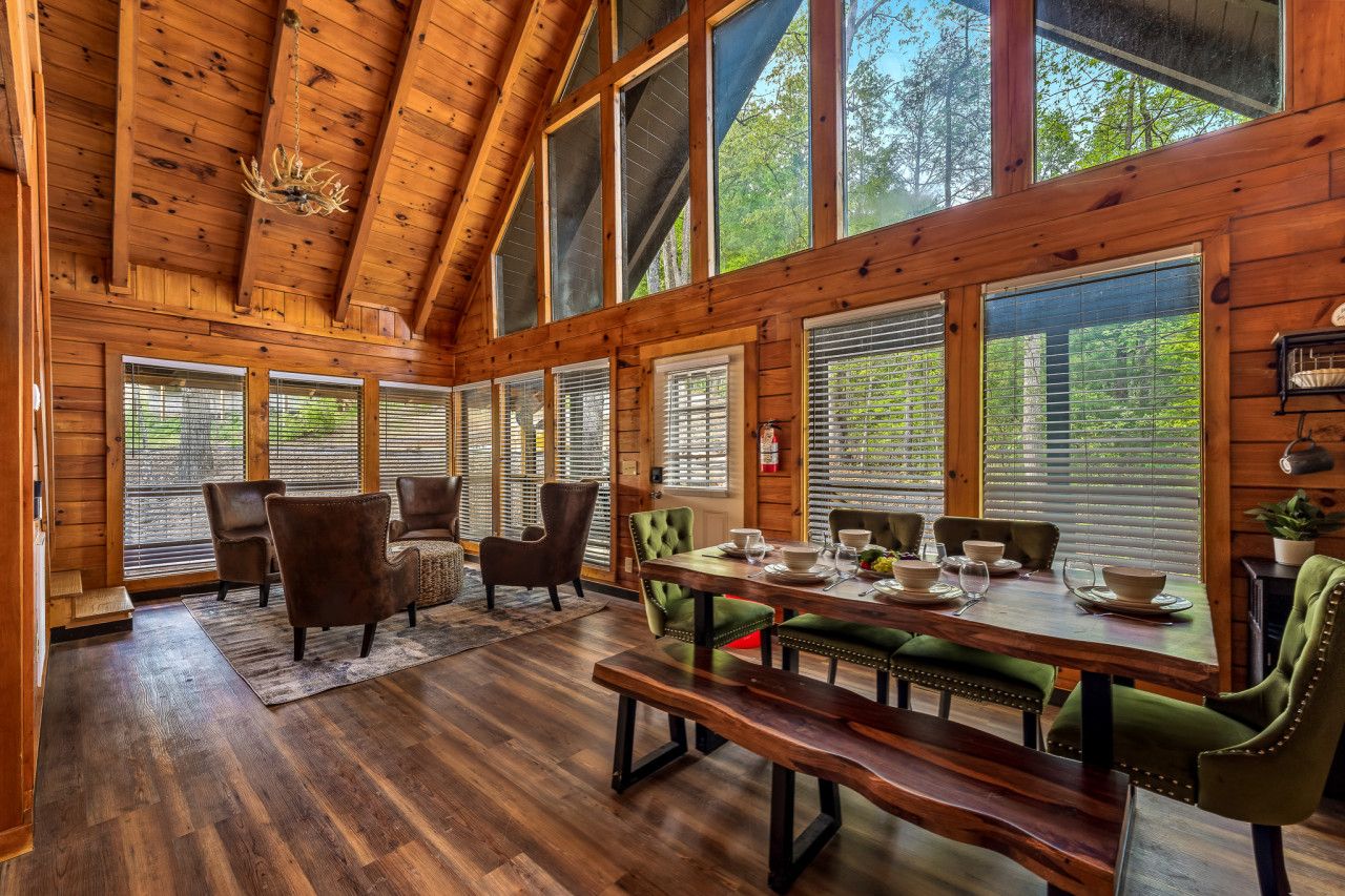 This cabin offers a spacious open-concept living area designed for gathering, relaxing, and enjoying the Smoky Mountains together.