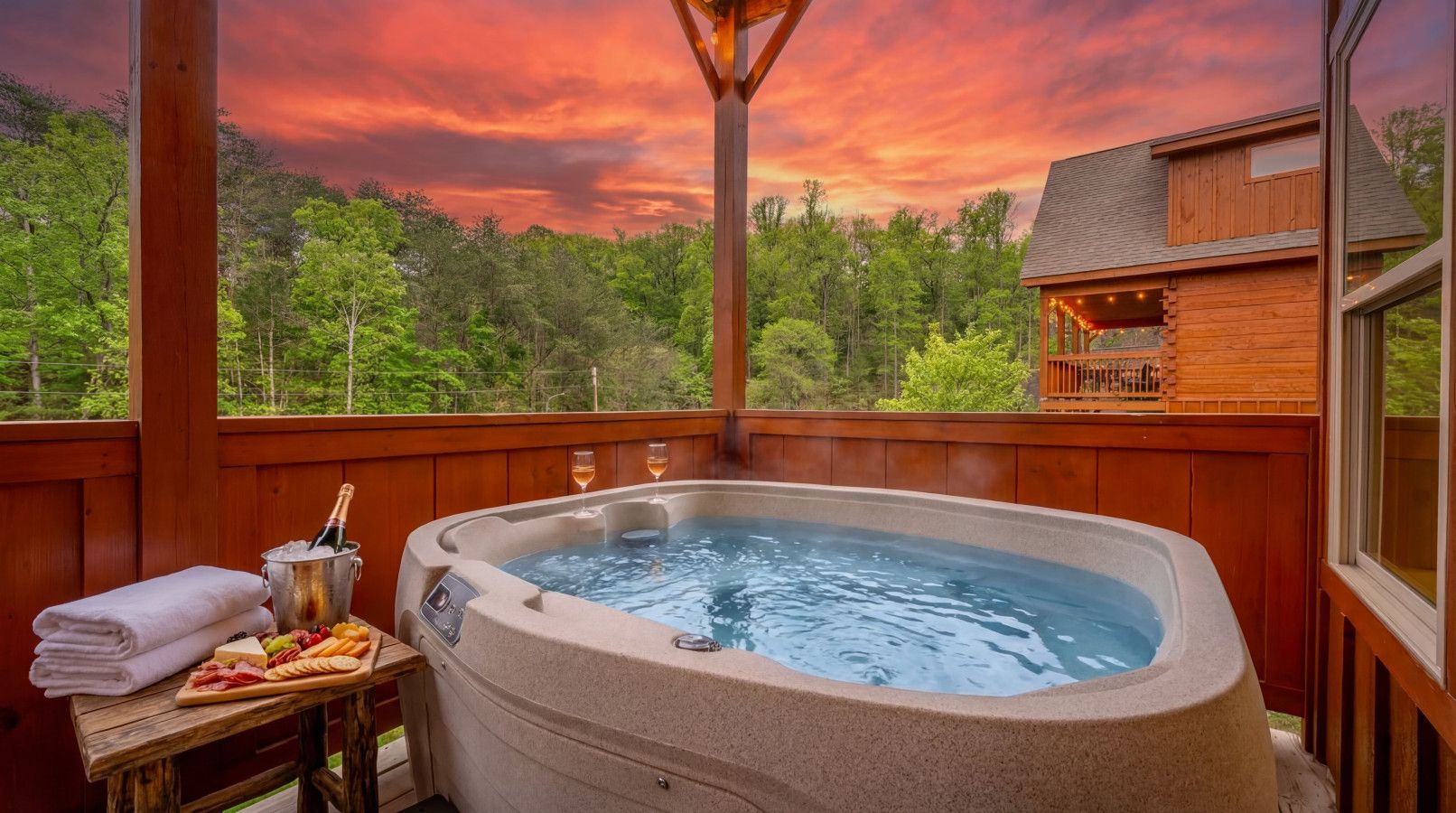 A private hot tub, stunning views, and the perfect company—this cabin is your ultimate romantic escape.