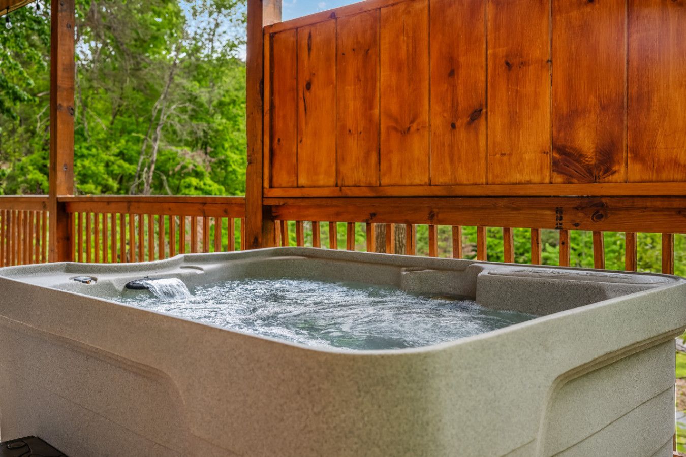 A mountain getaway isn’t complete without a hot tub soak.