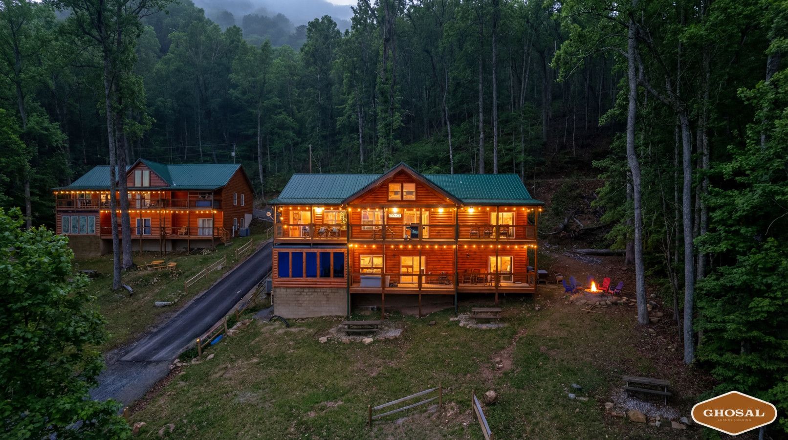 Two private cabins in the forest — sleeps 24, indoor pools, minutes from Pigeon Forge.