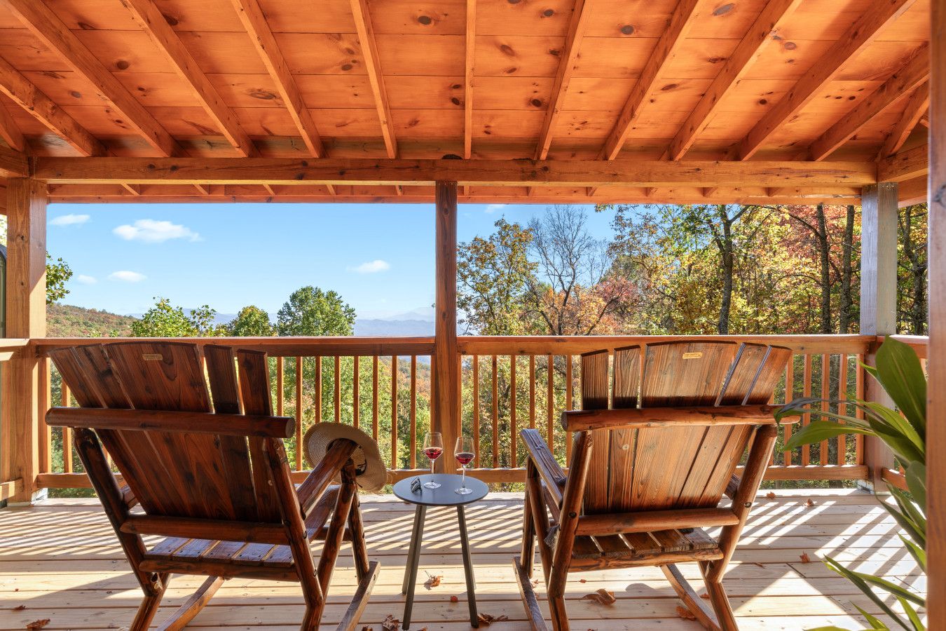 Relax on expansive decks with panoramic views of the Smoky Mountain valley.