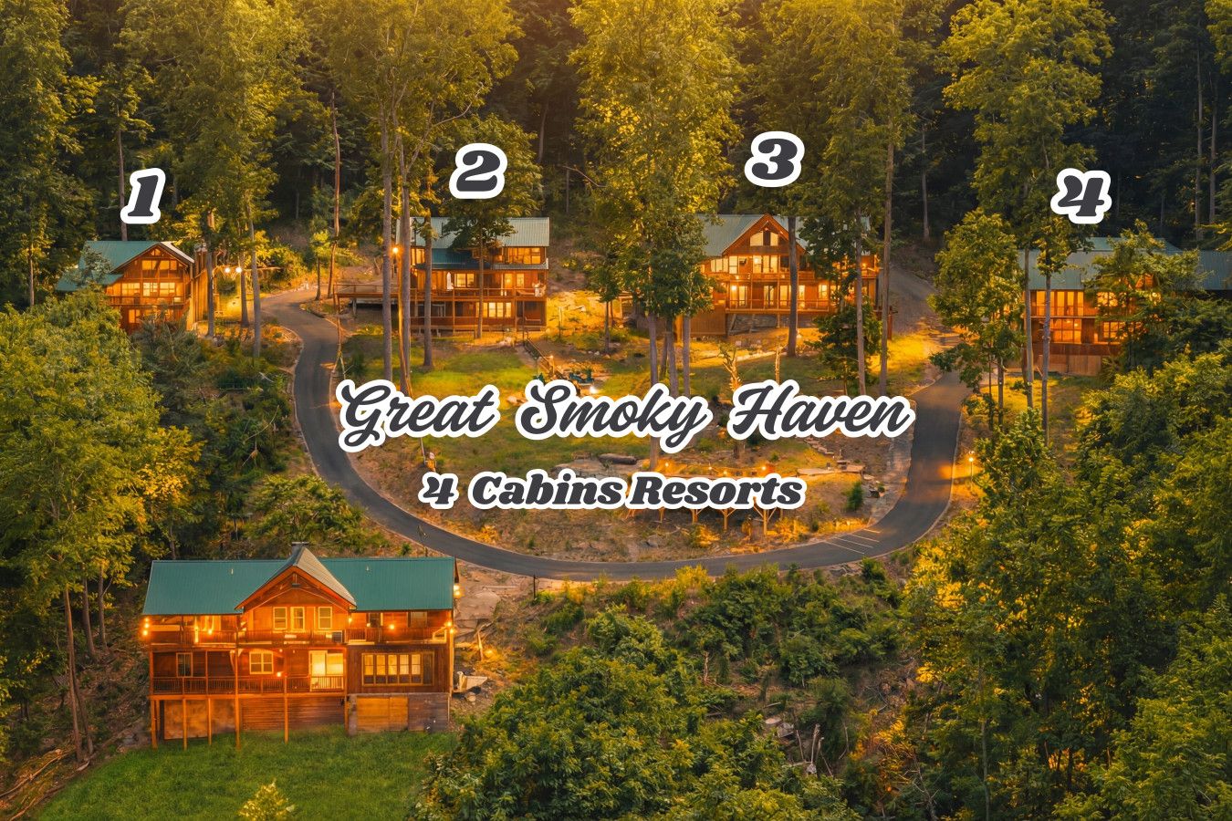 Welcome to The Great Smoky Haven—four luxury cabins designed to host up to 44 guests.