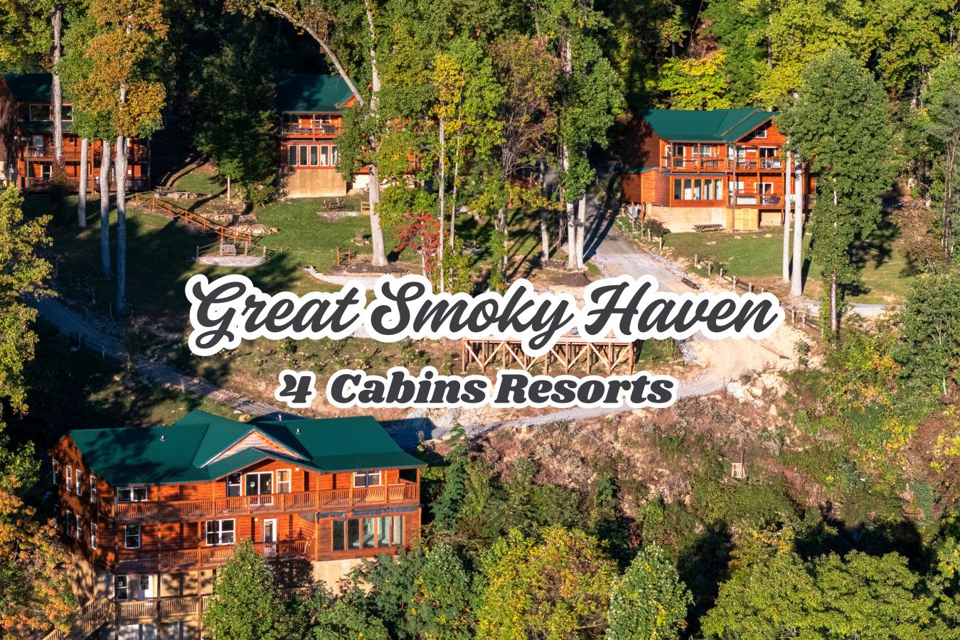 Welcome to The Great Smoky Haven—four luxury cabins designed to host up to 44 guests. Fully private, surrounded by sprawling gardens, this retreat offers space, comfort, and unforgettable moments together.