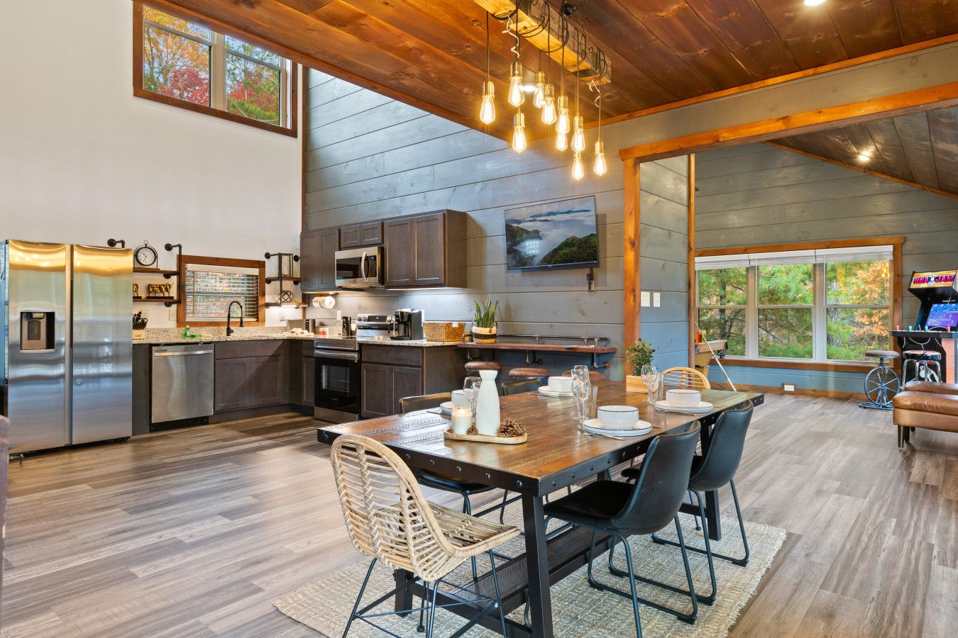 Spacious kitchen with modern appliances and plenty of counter space.