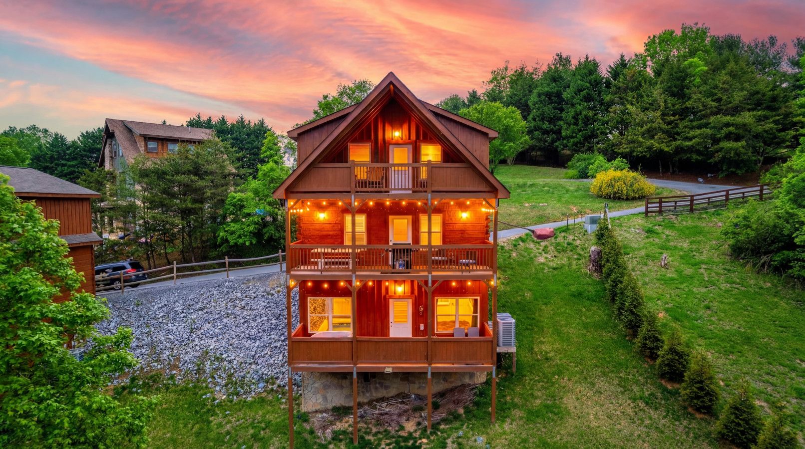 Welcome to The Enchanted Cabin — a warm, romantic retreat nestled in the mountains.