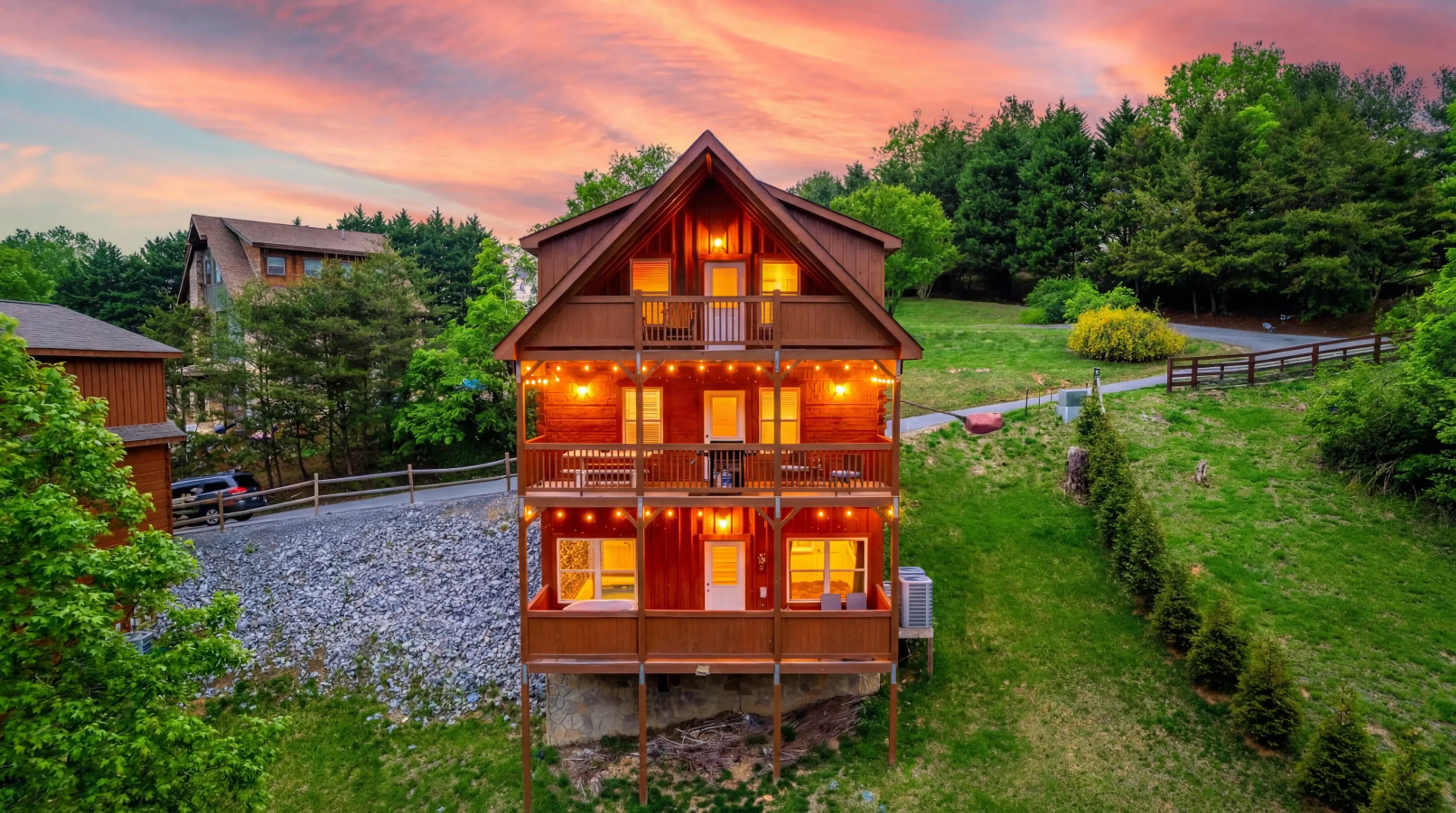 Welcome to The Enchanted Cabin — a warm, romantic retreat nestled in the mountains.