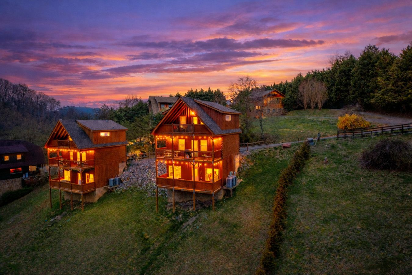 Welcome to The Rainbow Pair — two side-by-side cabins just minutes from Gatlinburg.