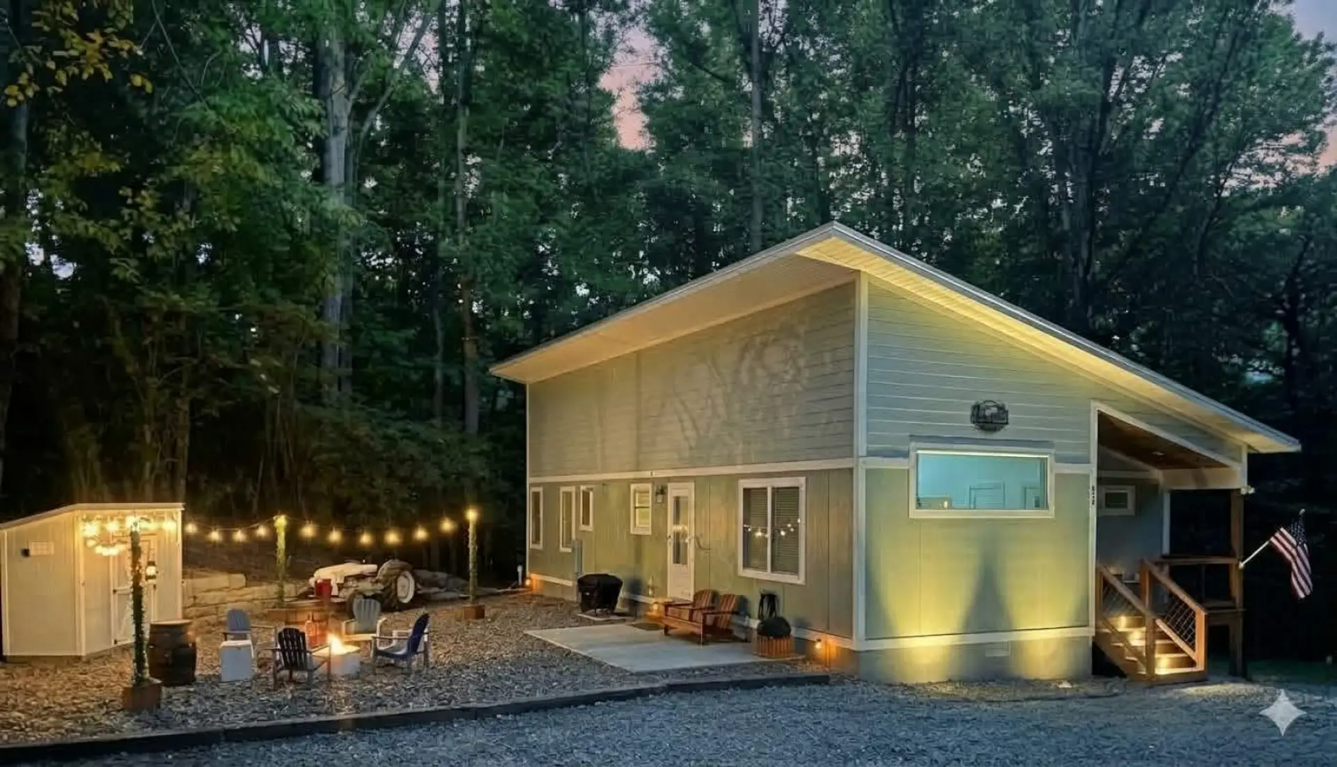 Welcoming Fire Pit Patio Area at Dusk