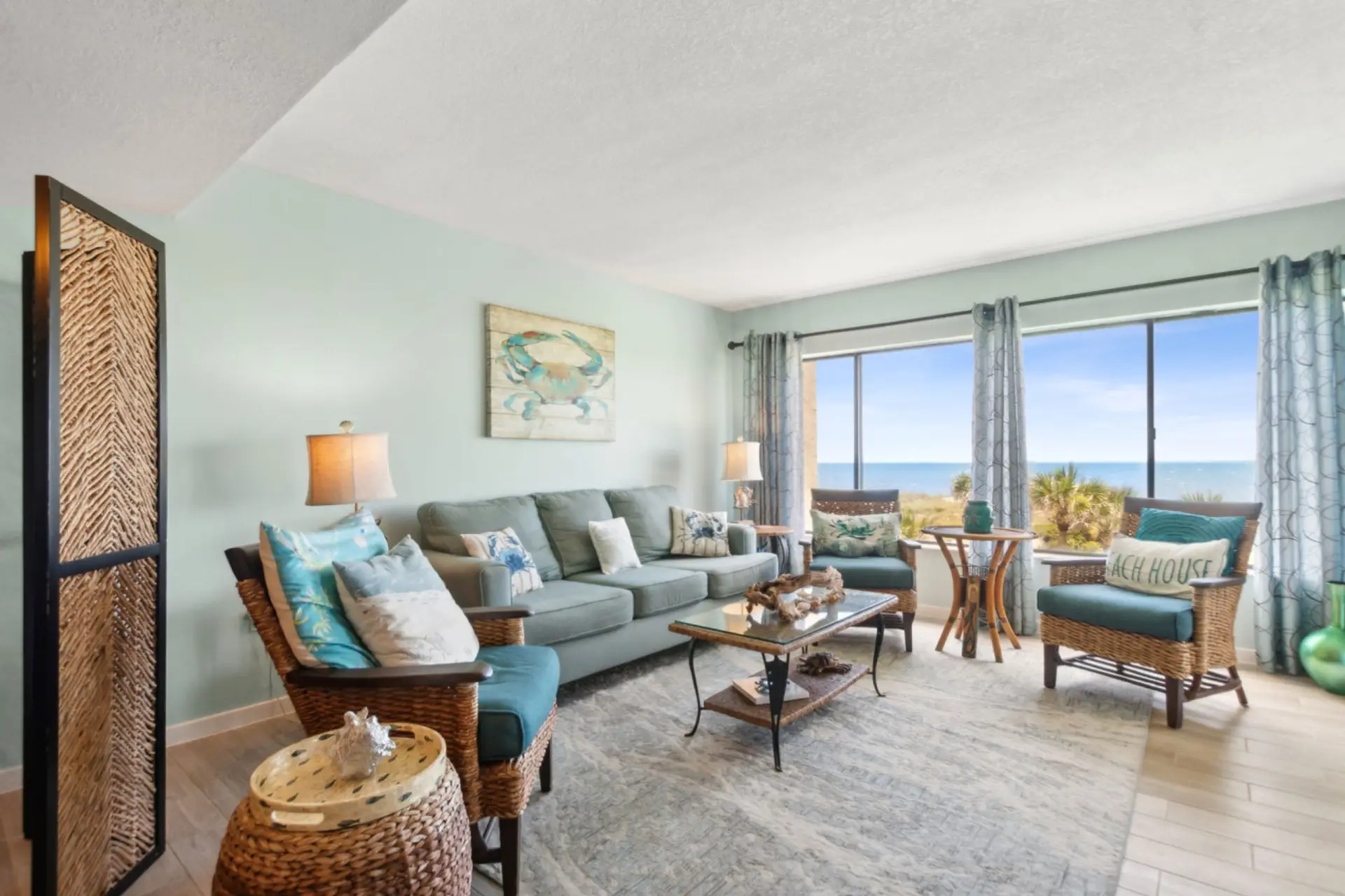 Living room with pullout sofa and ocean view