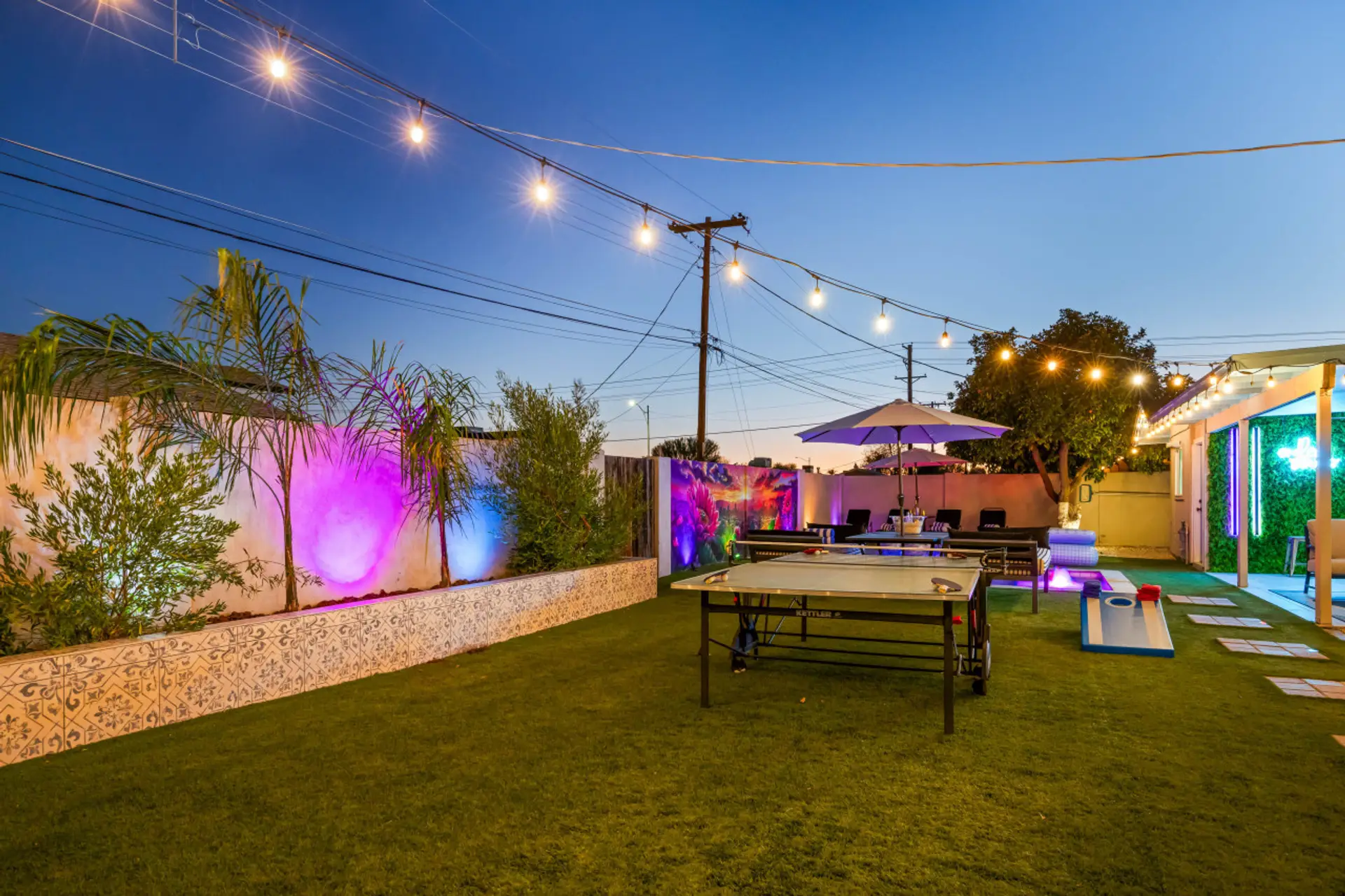 3 Palm Trees, Outdoor Lighting, Ping Pong Table