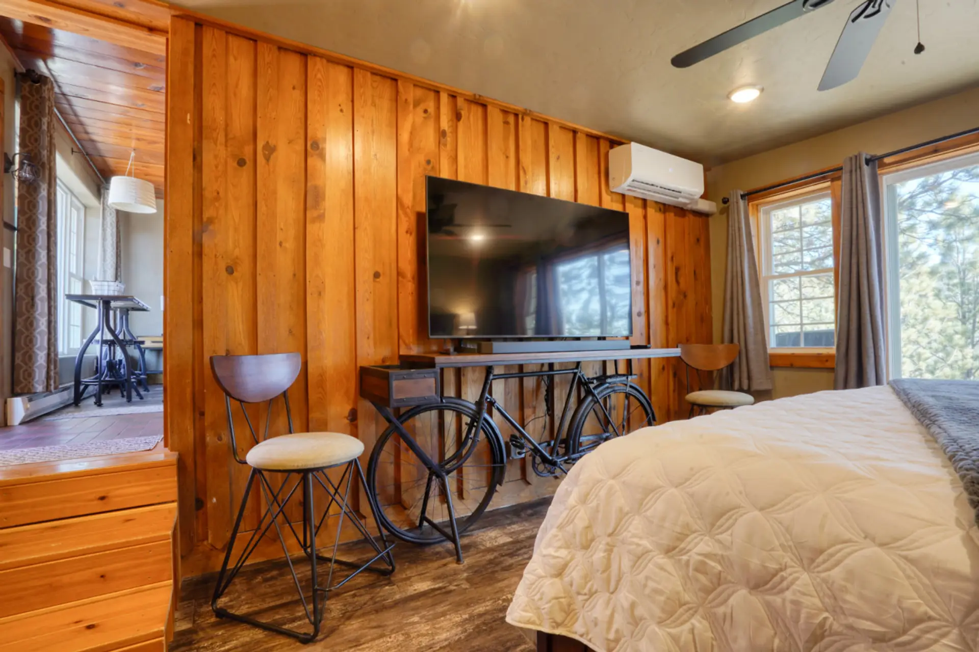 Enjoy a movie in bed on a smart tv w/ surround sound.