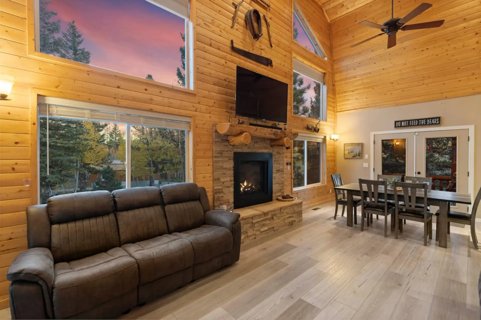 Floor-to-ceiling views meet rustic charm and modern comfort.