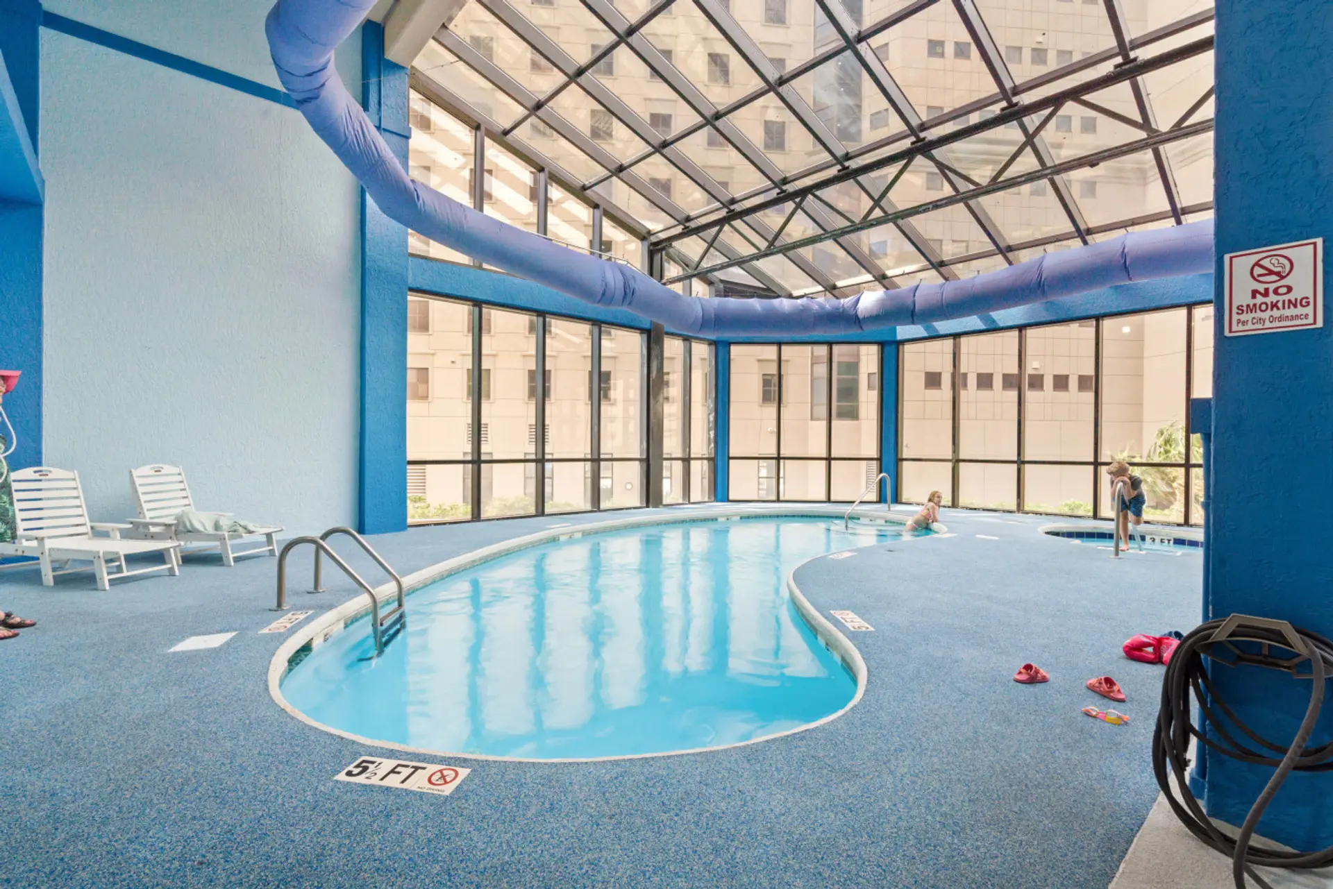 Natural light pours into this indoor pool, a great spot for a swim no matter what the forecast looks like.