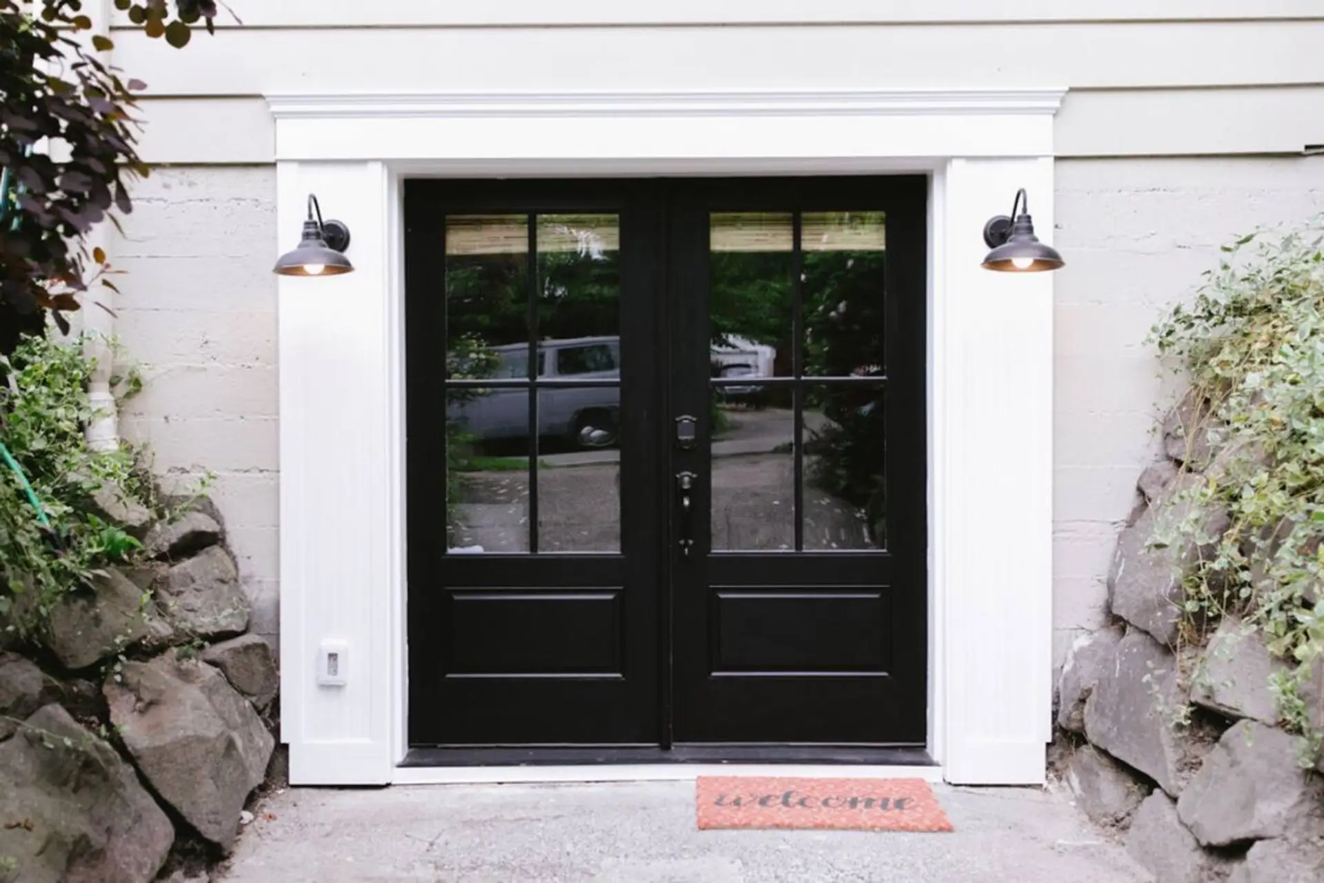 Private entrance with keypad entry.