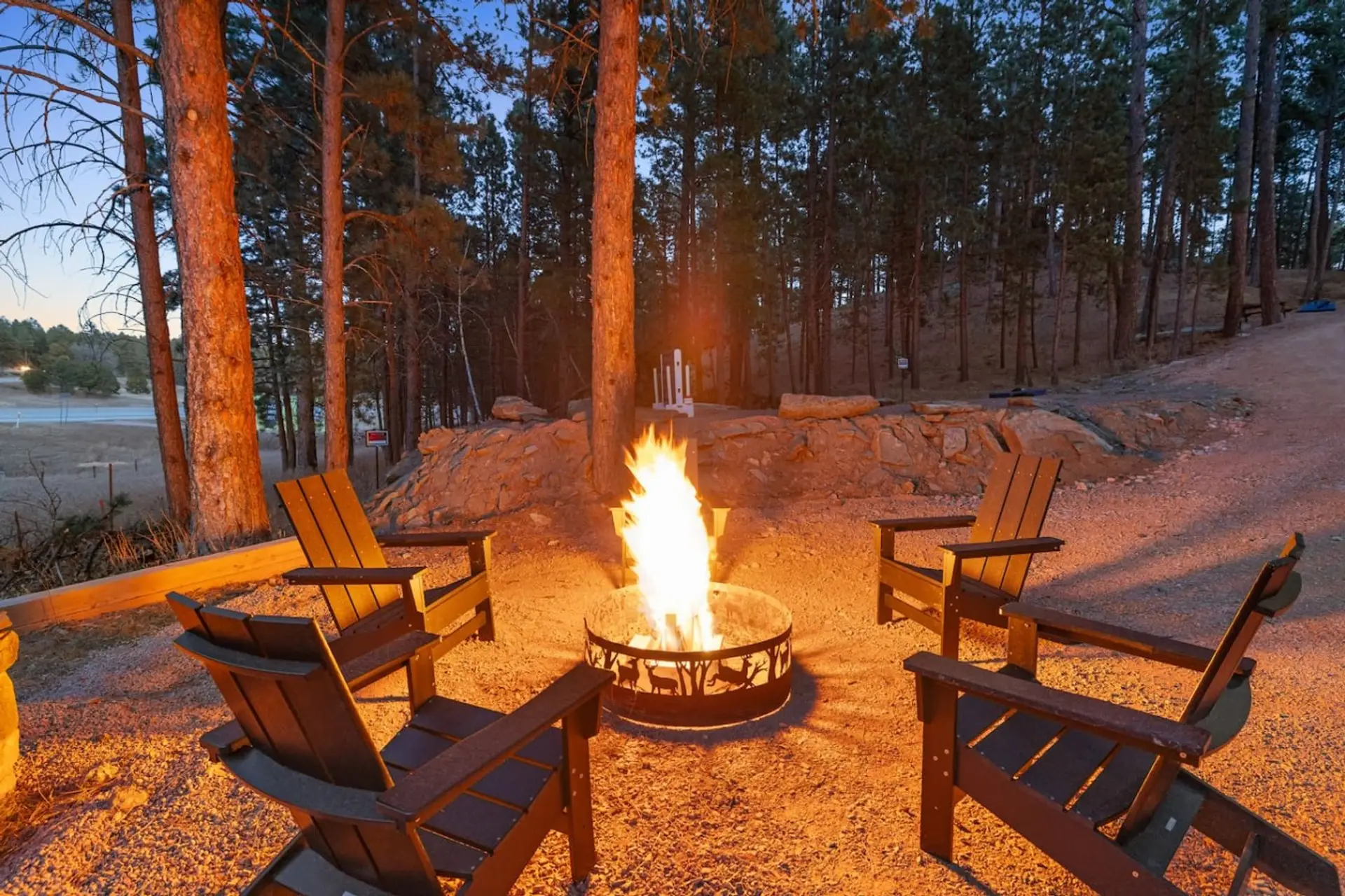 Gather around the community fire pit and enjoy peaceful Black Hills evenings.