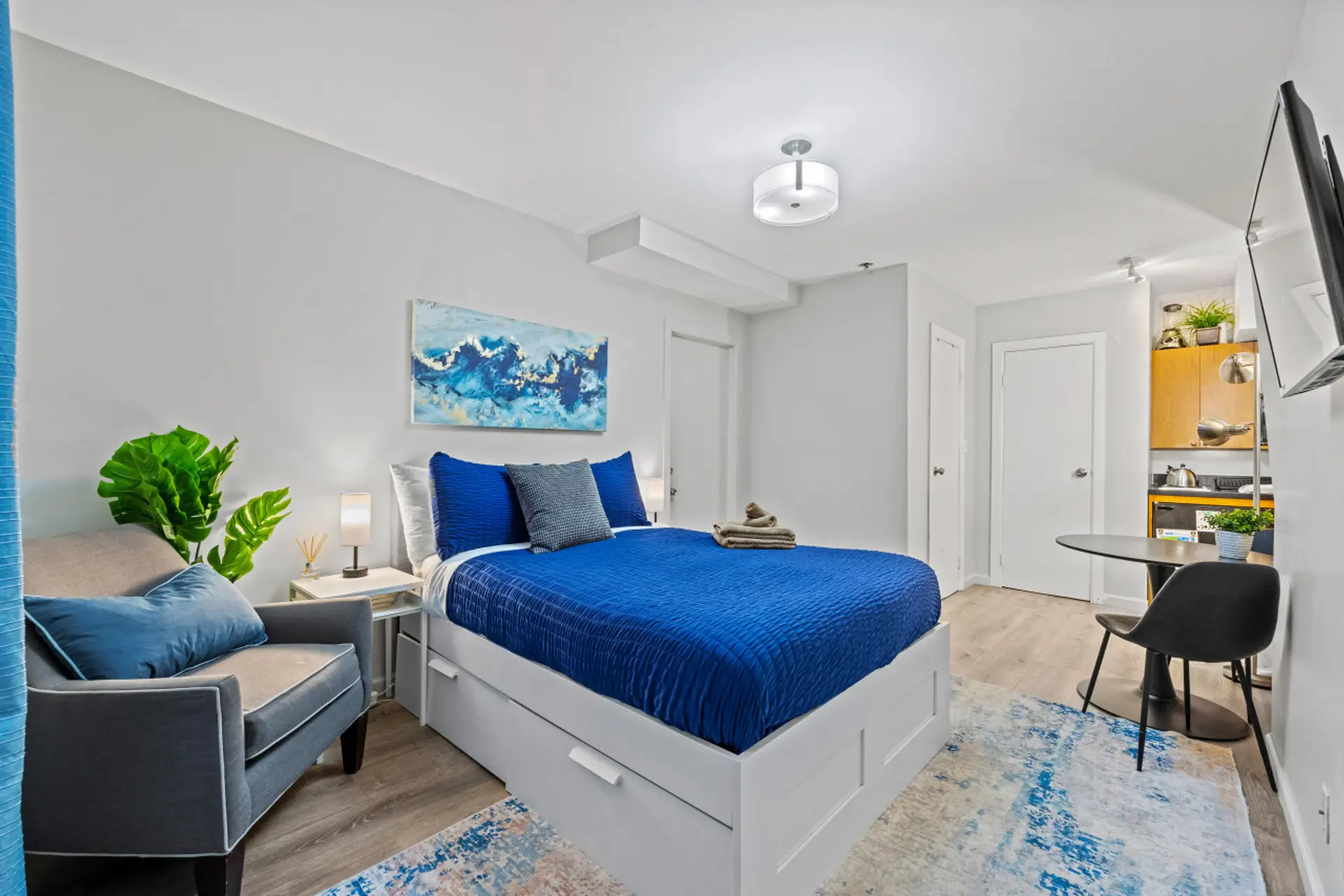 This room is equipped with a smart TV for entertainment.