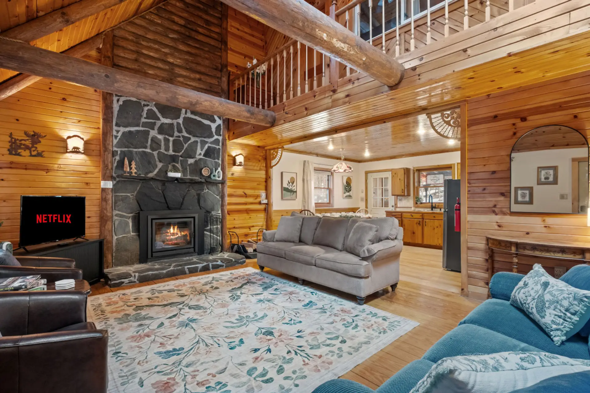 So cozy with a wood-burning stone fireplace to regroup and relax after the day's adventures