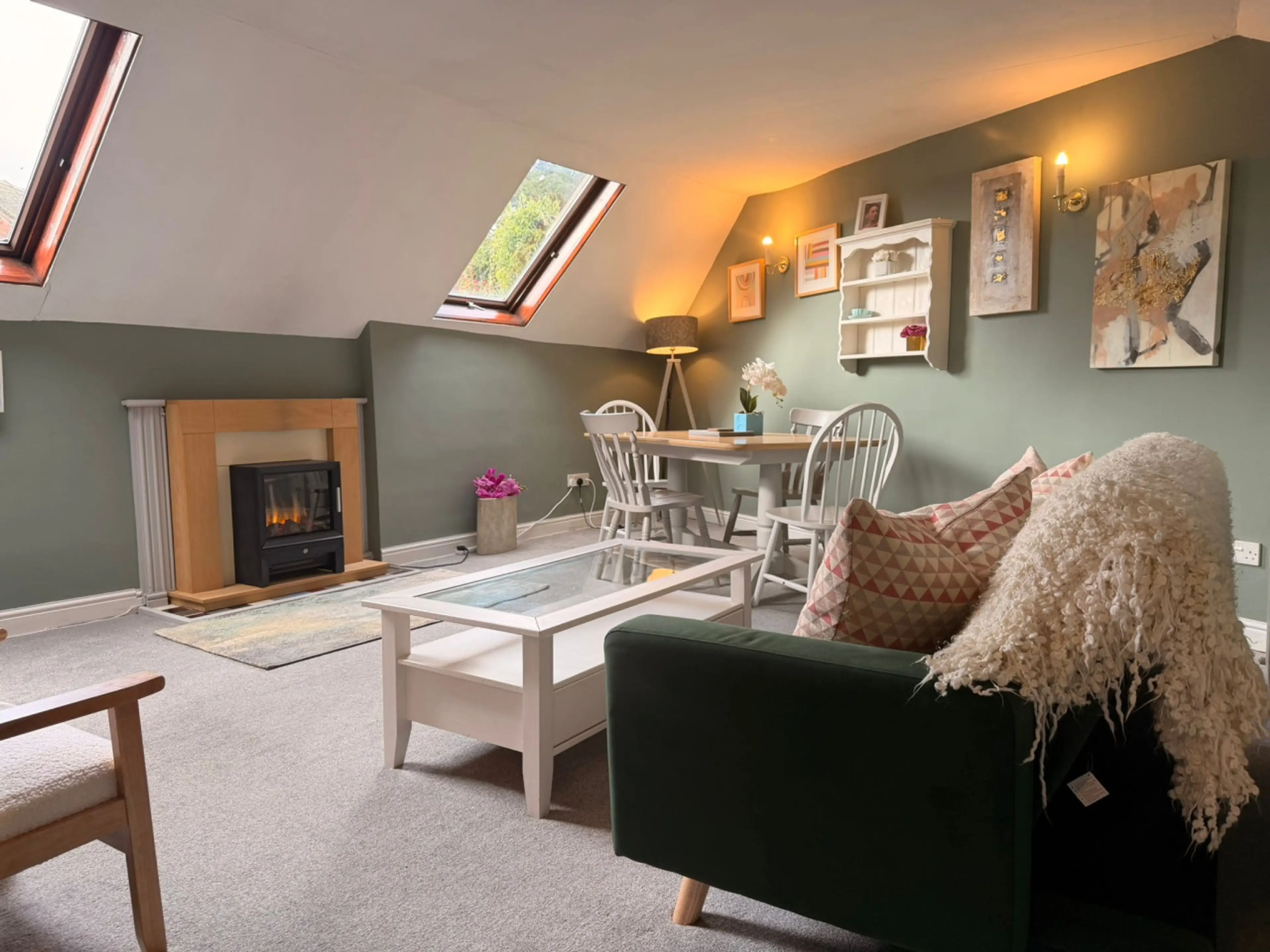 Upstairs Lounge with smart Tv and electric fire