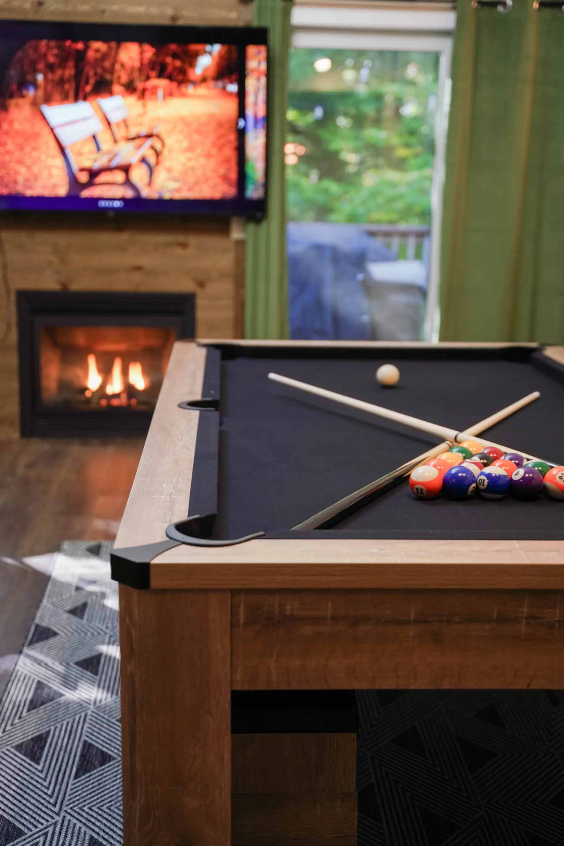 Dining table converts into Pool Table in Living Room