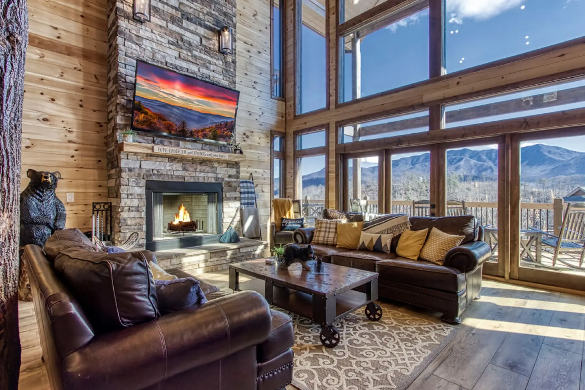 Family room Fireplace mountain views