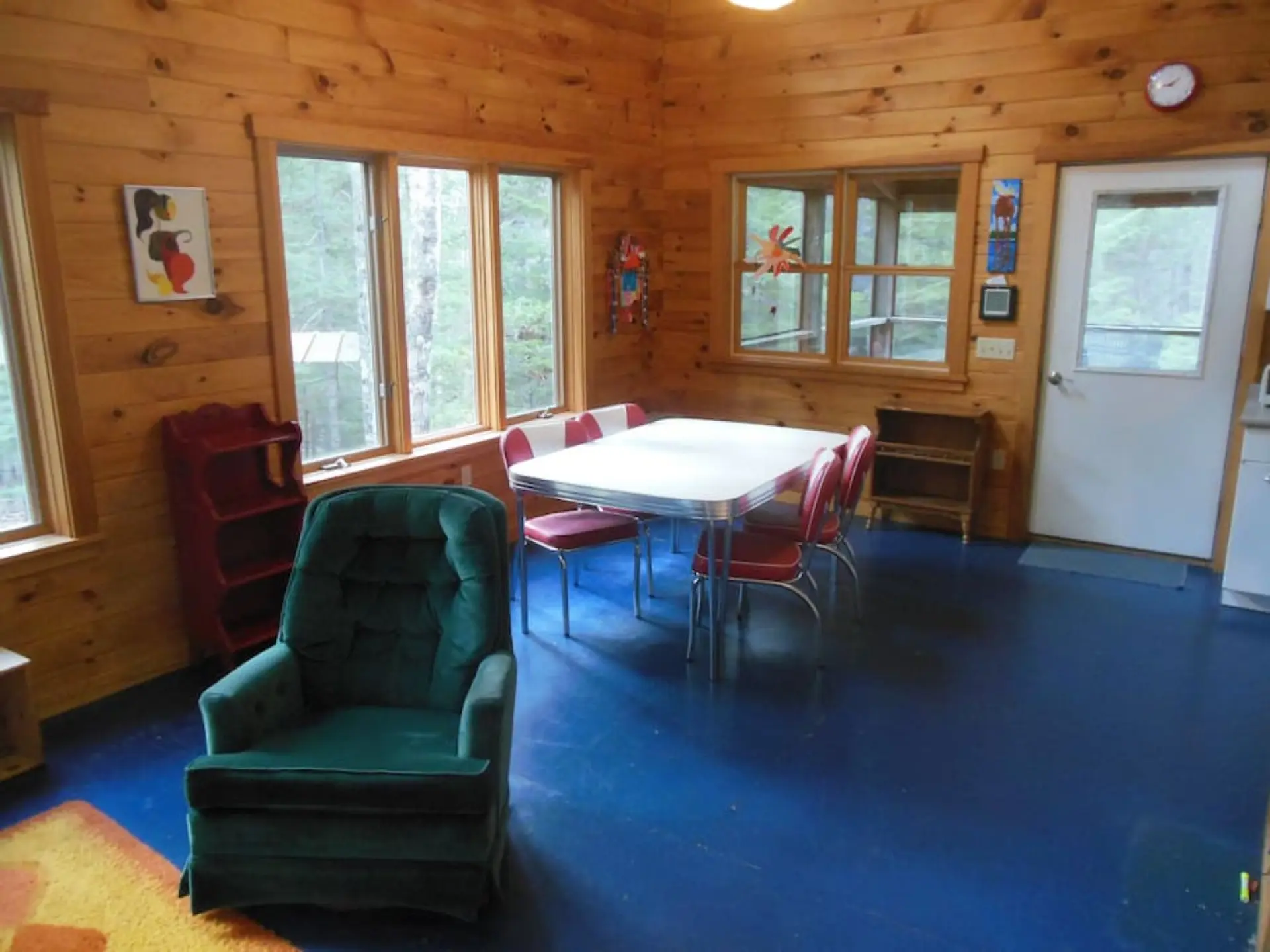 Sunny dining area with retro dining table.