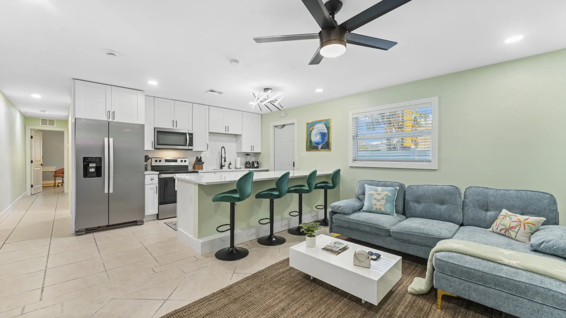 Cocoa Beach Living Area | Airy Coastal Haven with Gentle Hues, Woven Accents & Relaxed Comfort