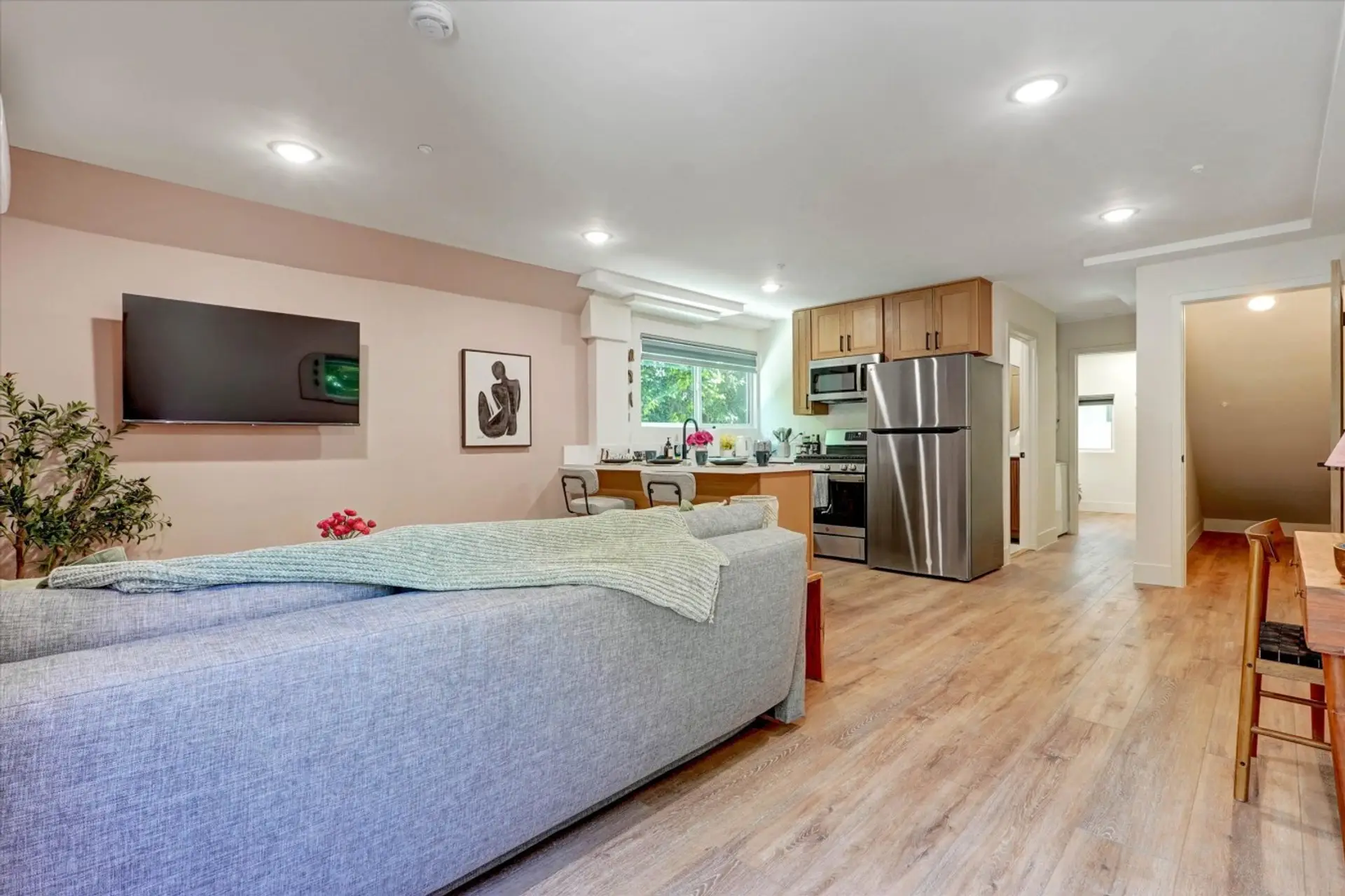 Living Room overlooking at the kitchen.