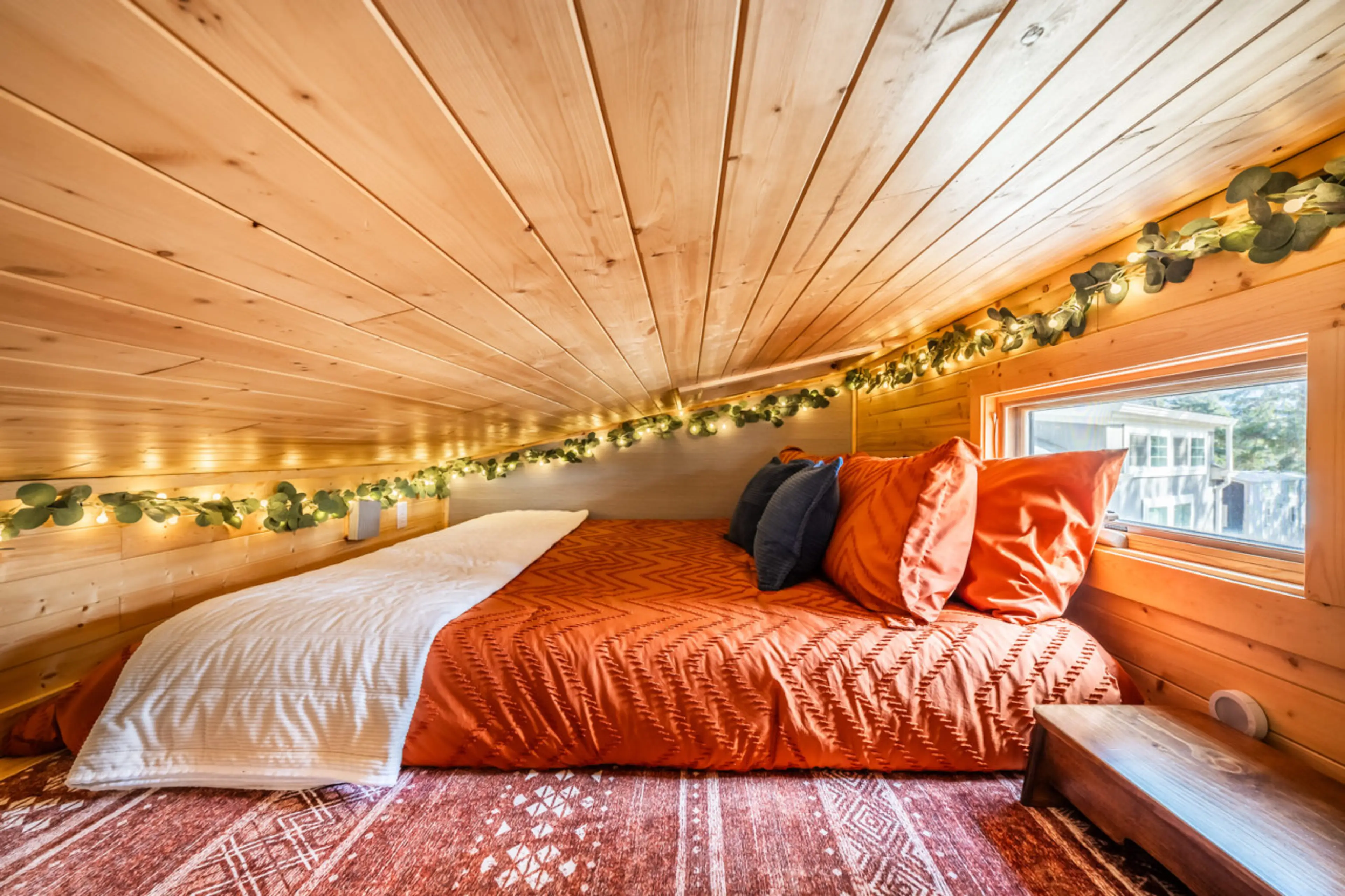 Unique loft bed for a cozy night's sleep.