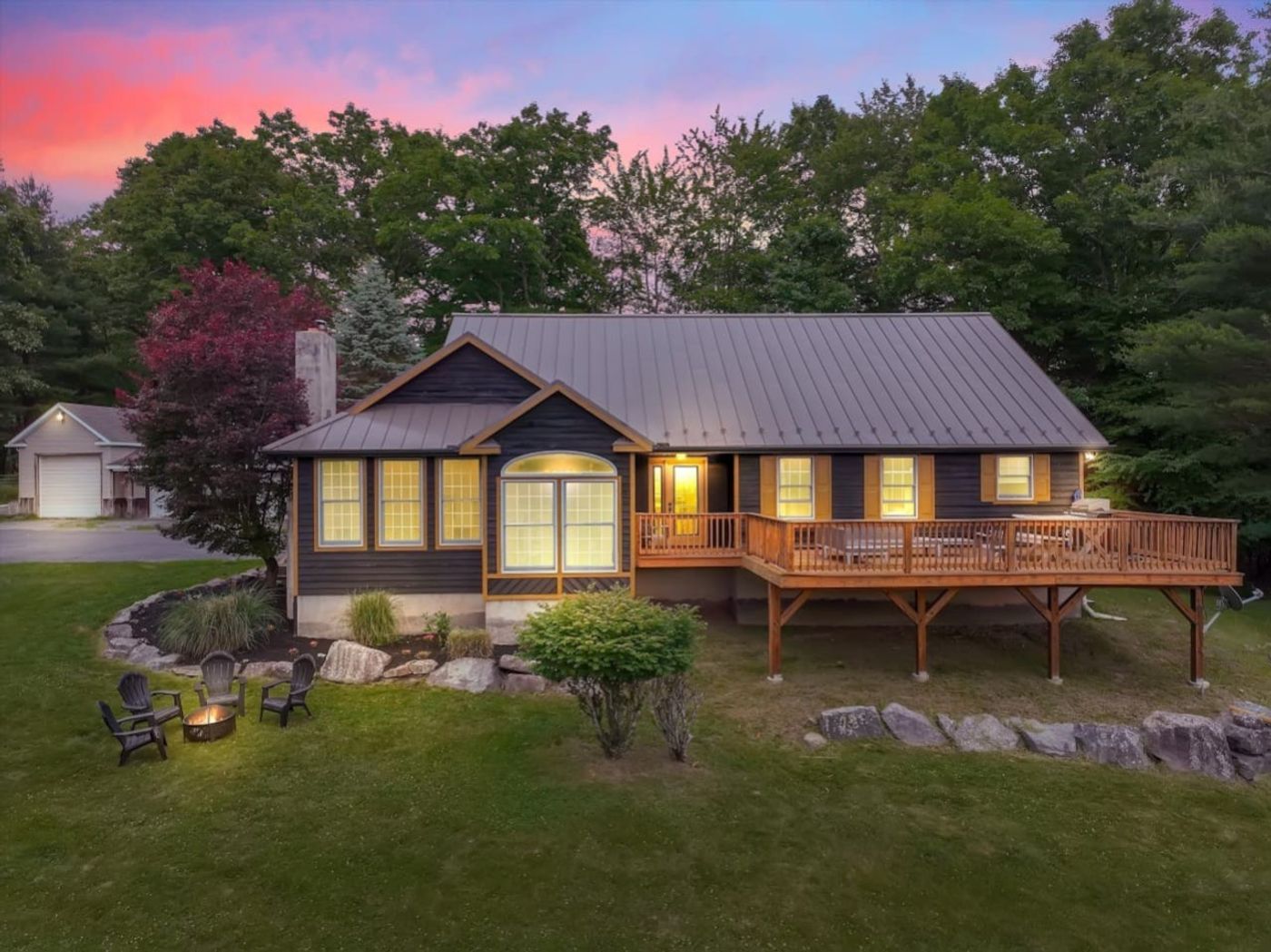 The Clydesdale House and its deck at sunset