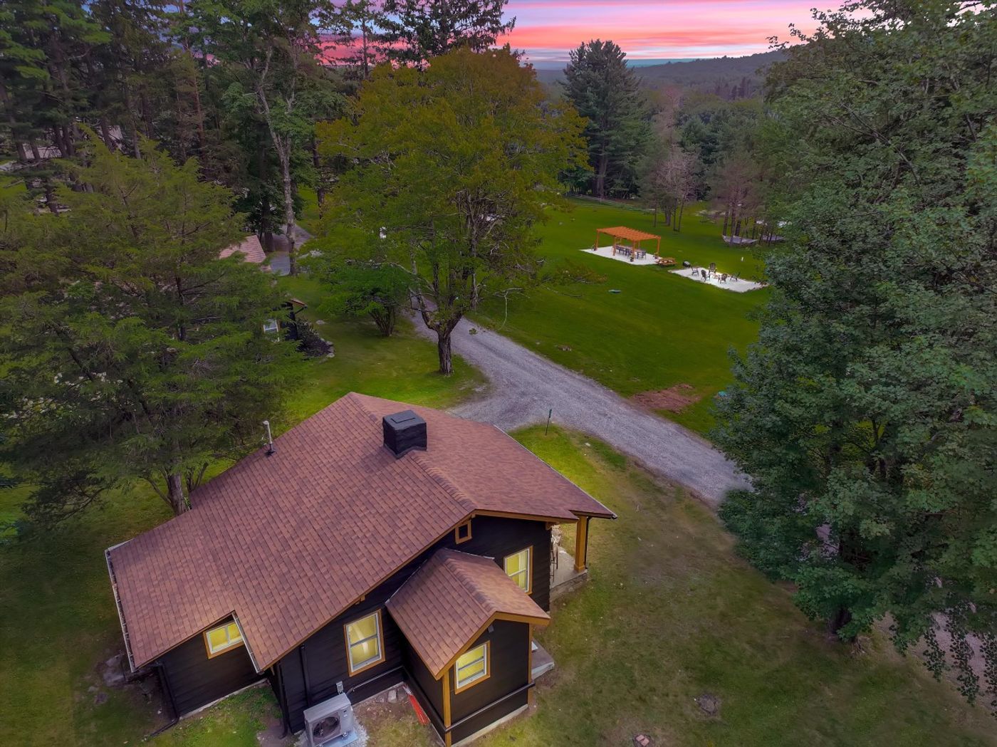 Aerial view of the Palomino House among the trees