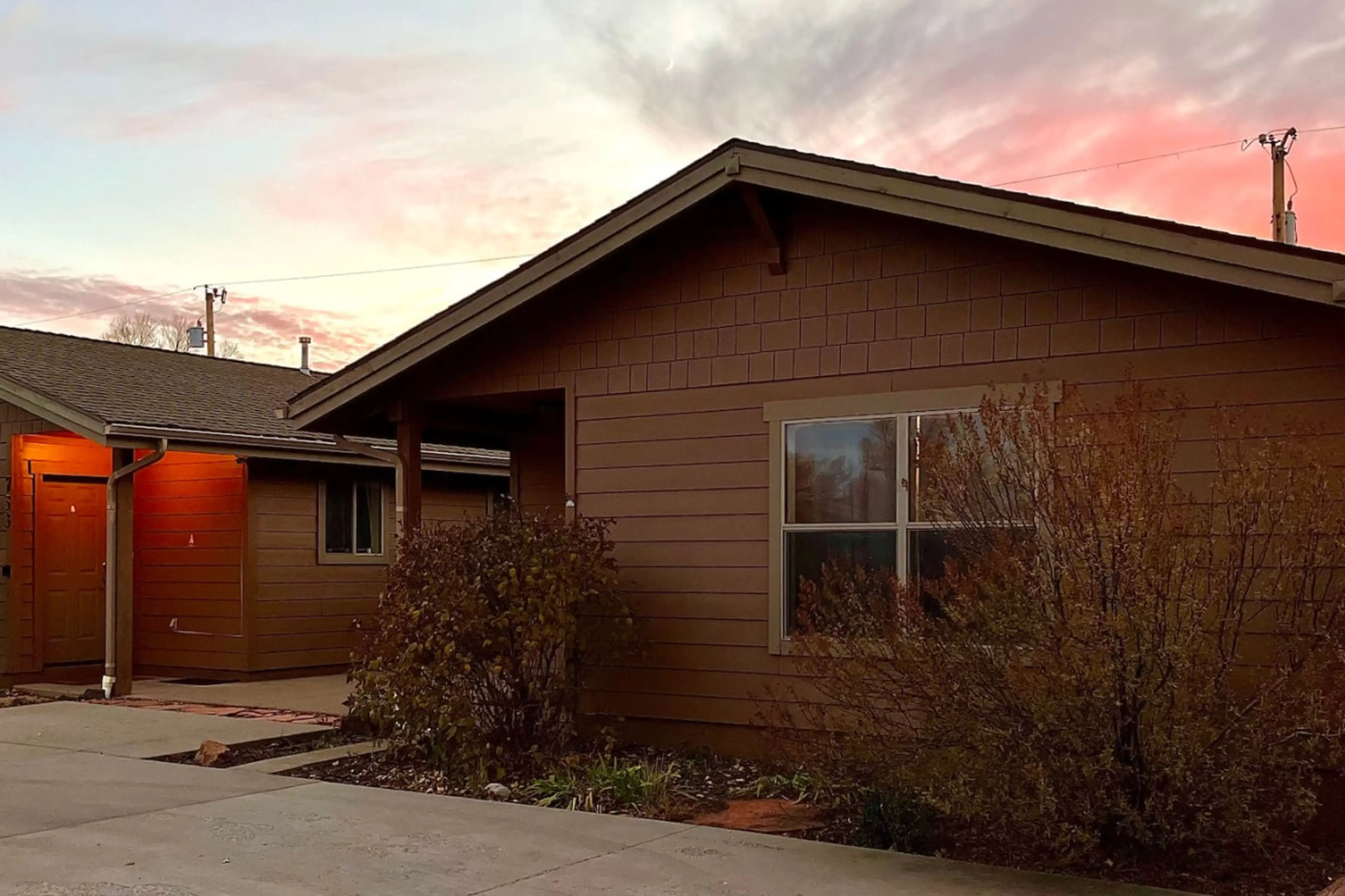 Front view with sunset