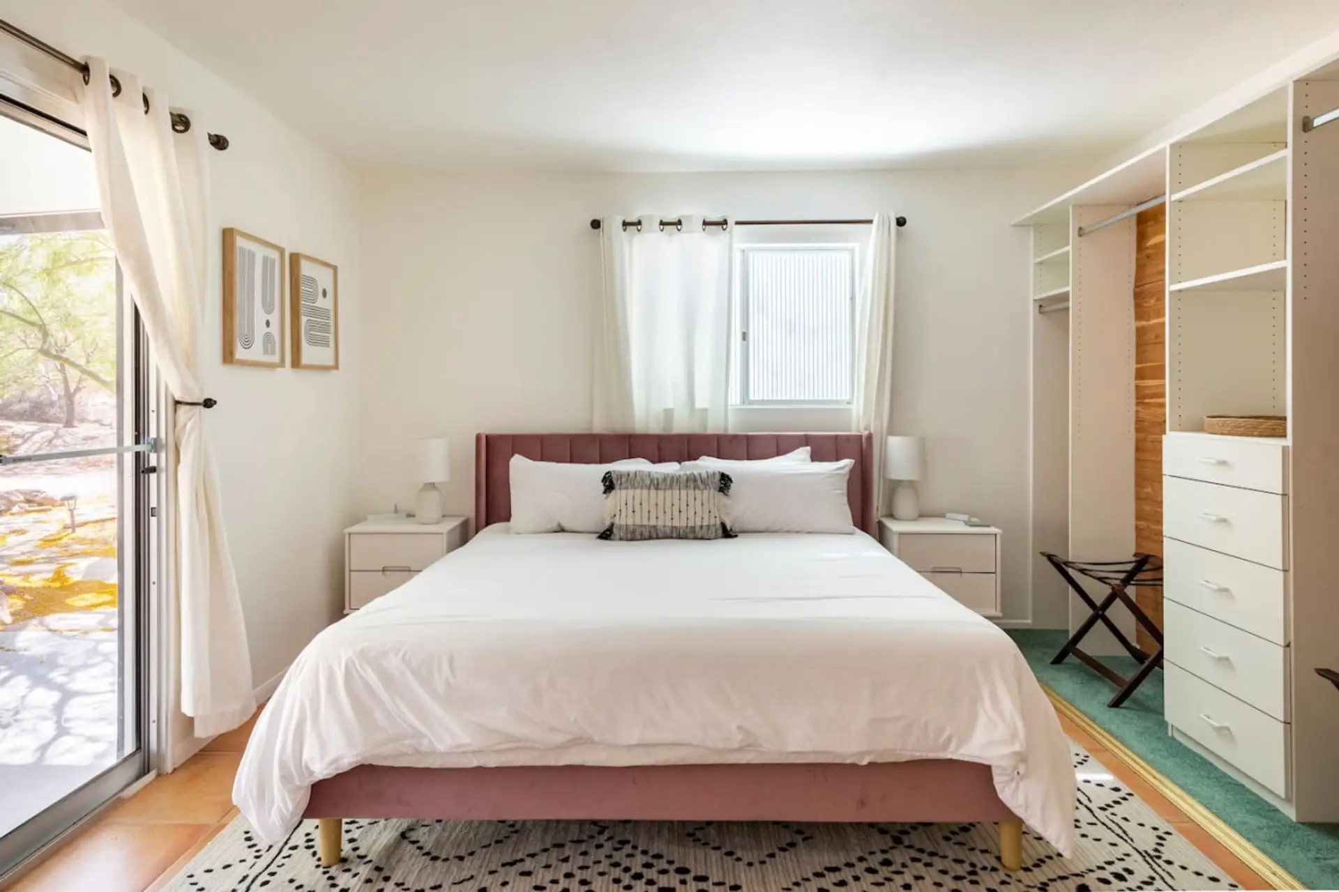 King bed, two side tables with outlets on each side