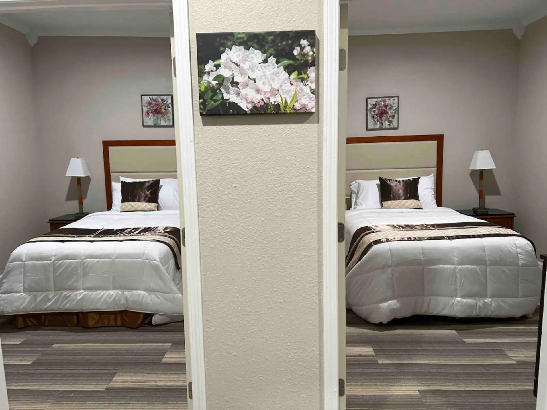 Two private bedrooms with a double bed in each room.