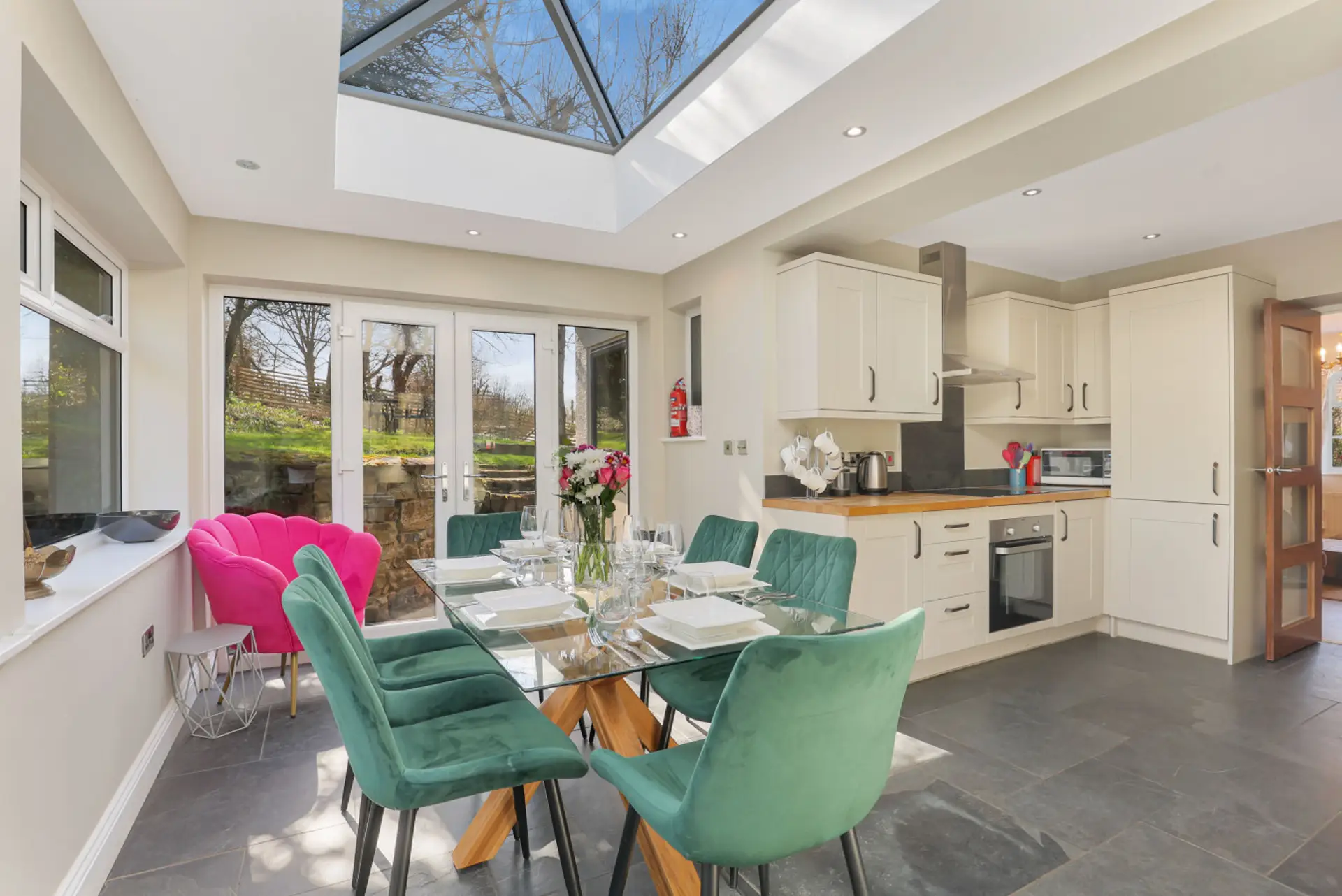 Garden-facing kitchen diner with skylight roof lantern