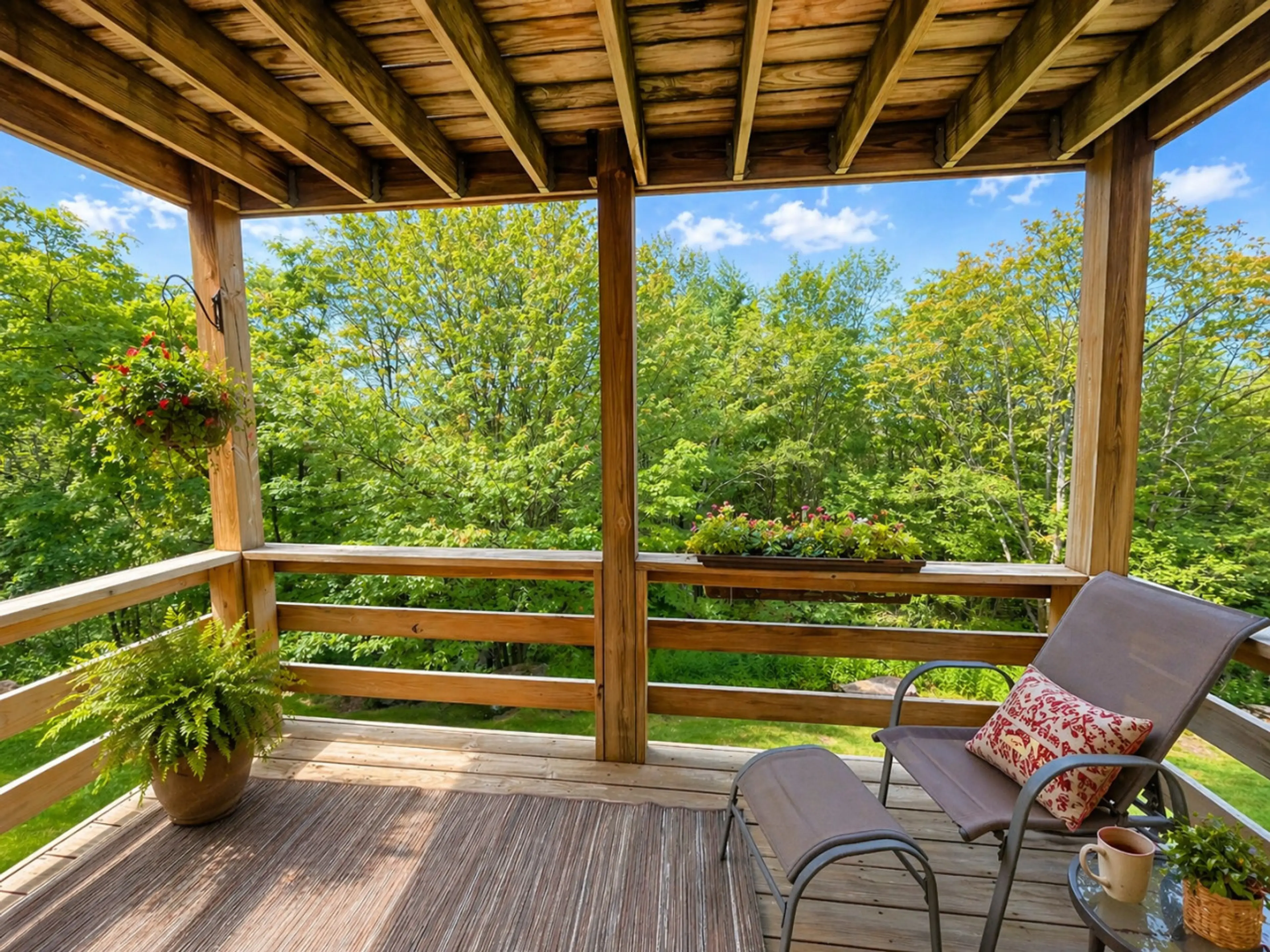 Surrounded by the forest, the back deck is the perfect spot to unwind