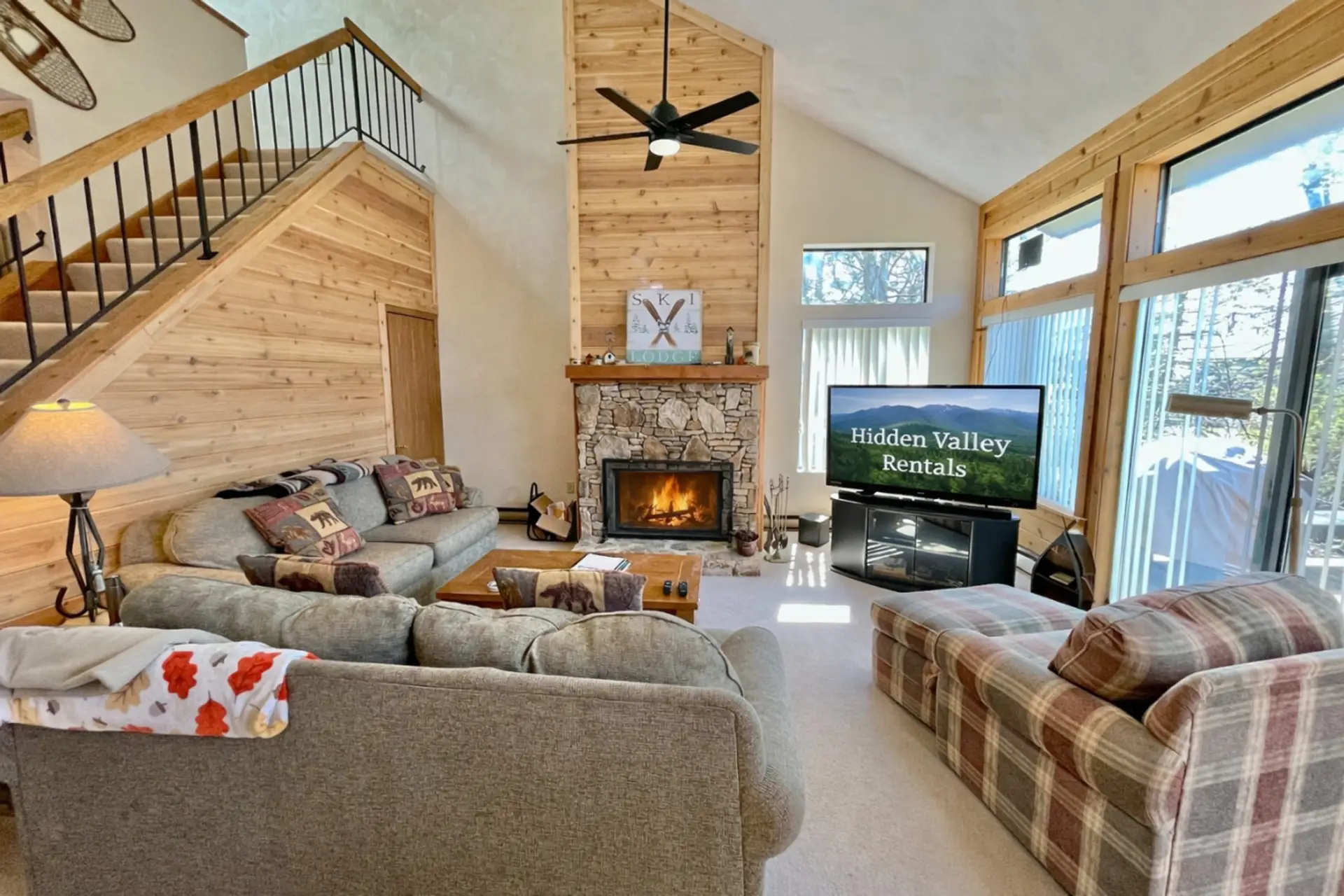 Spacious living area for movie nights or relaxing by the fire