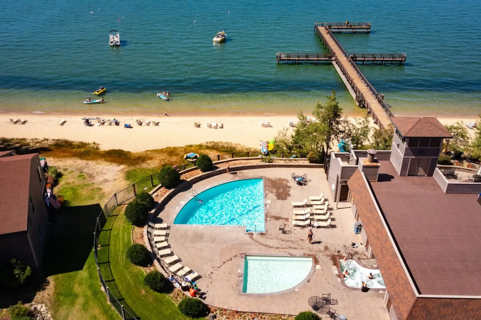 Ariel view of beach and pier