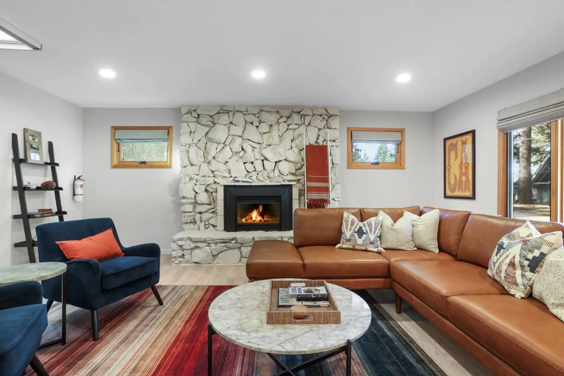 Gas fireplace for ease of use for our guests