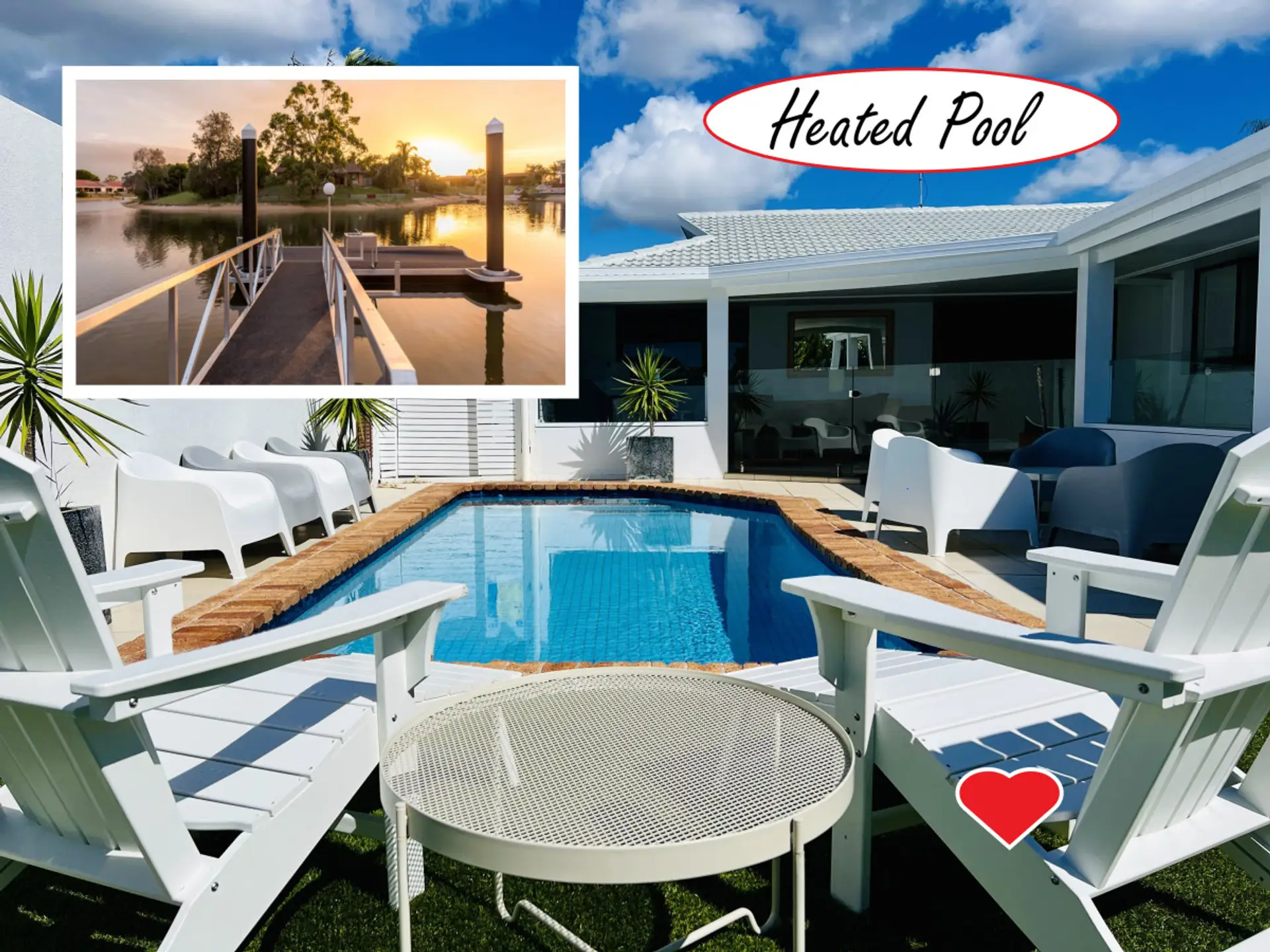 Picture perfect absolute waterfront with heated pool