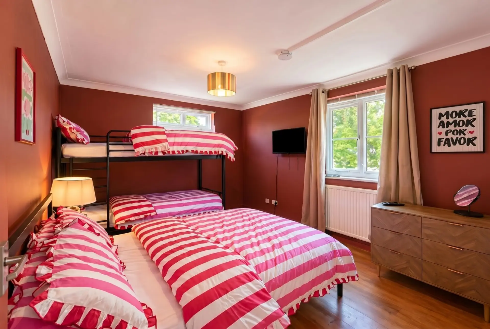 Bunk beds plus a double and a TV mean four guests sleep here in total comfort.