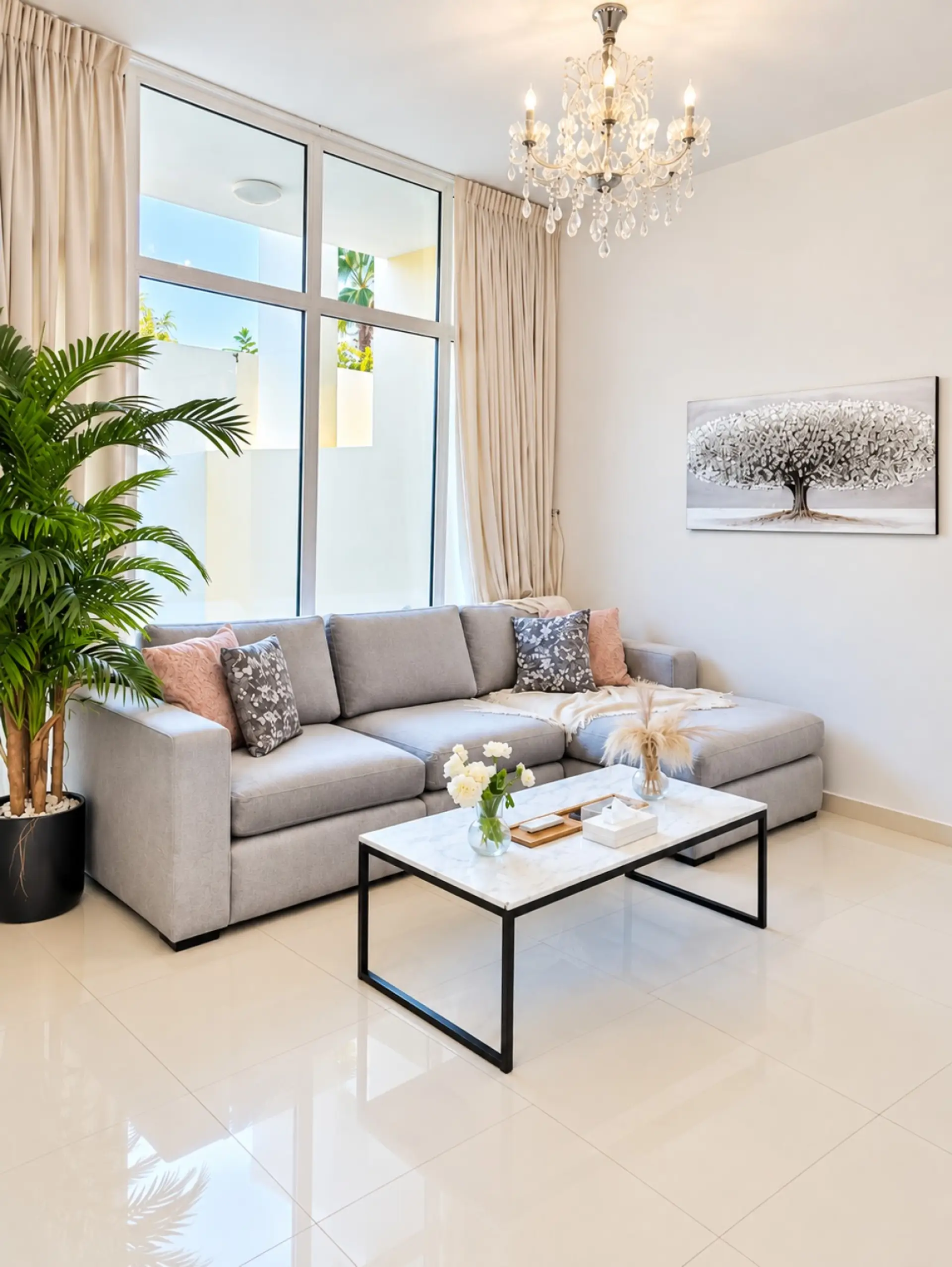 Bright, spacious living room with comfortable seating and natural light.