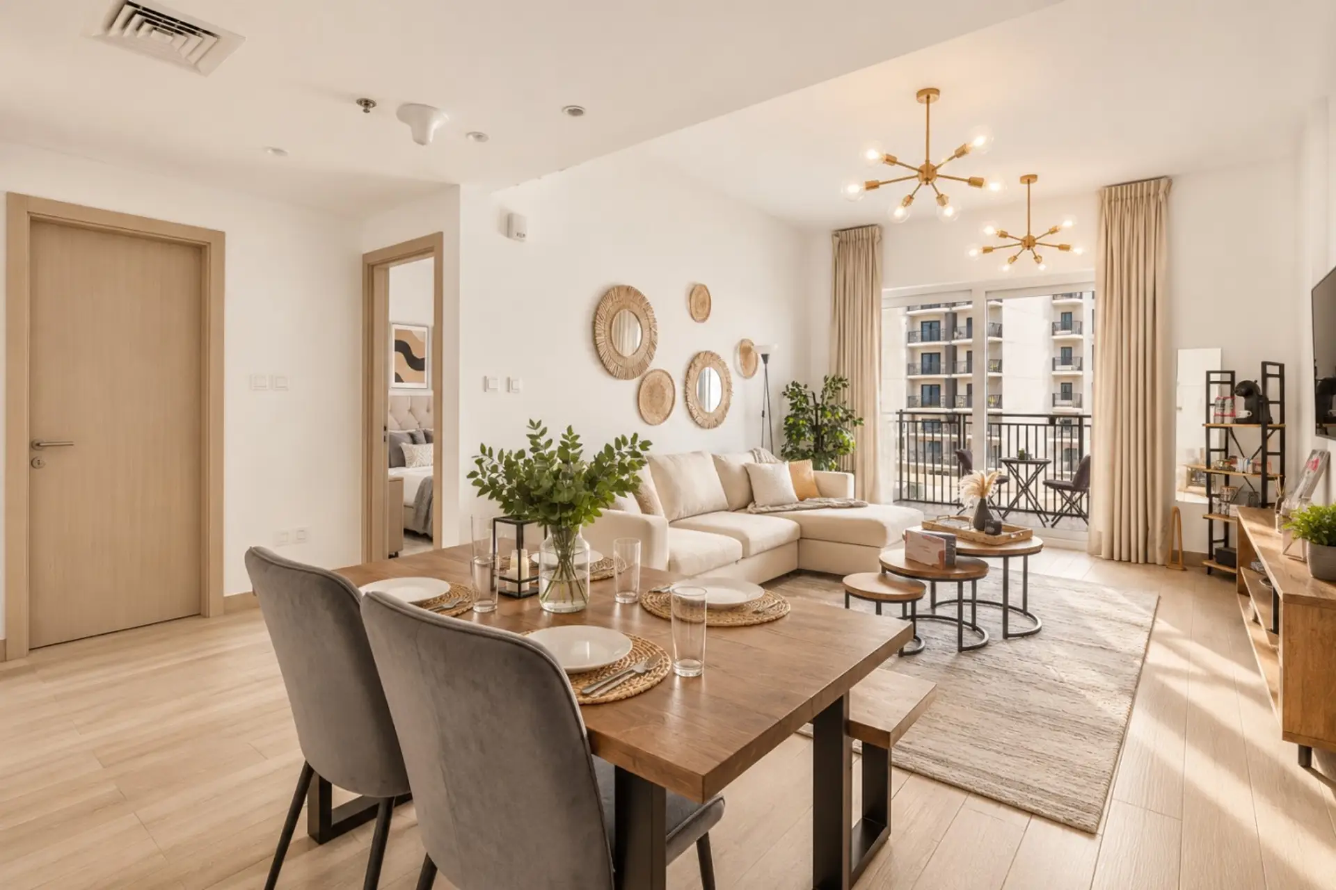 Bright open-plan living and dining area with plenty of space to relax together.