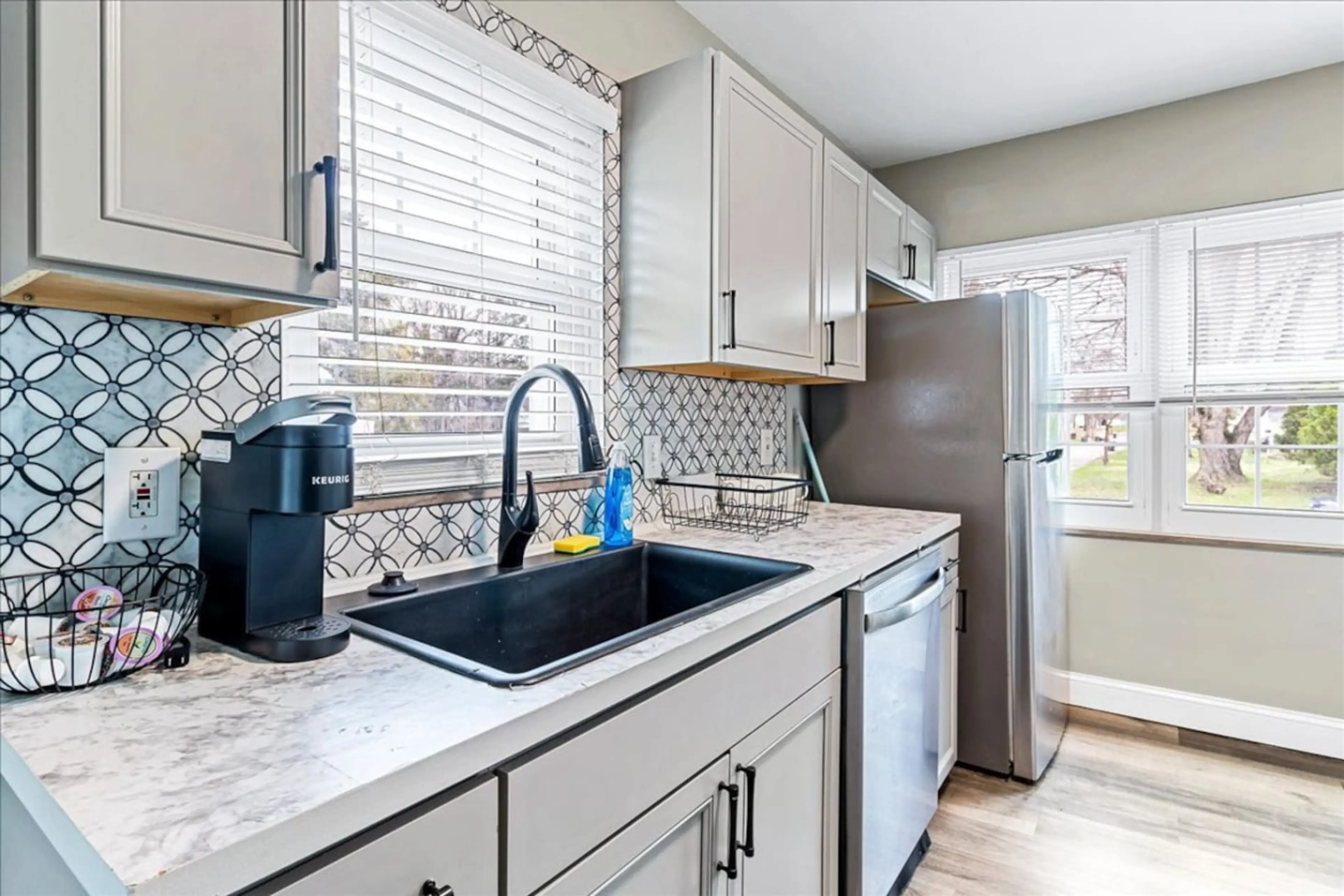Designer Backsplash and Fully Stocked Kitchen with Cookware and Essentials