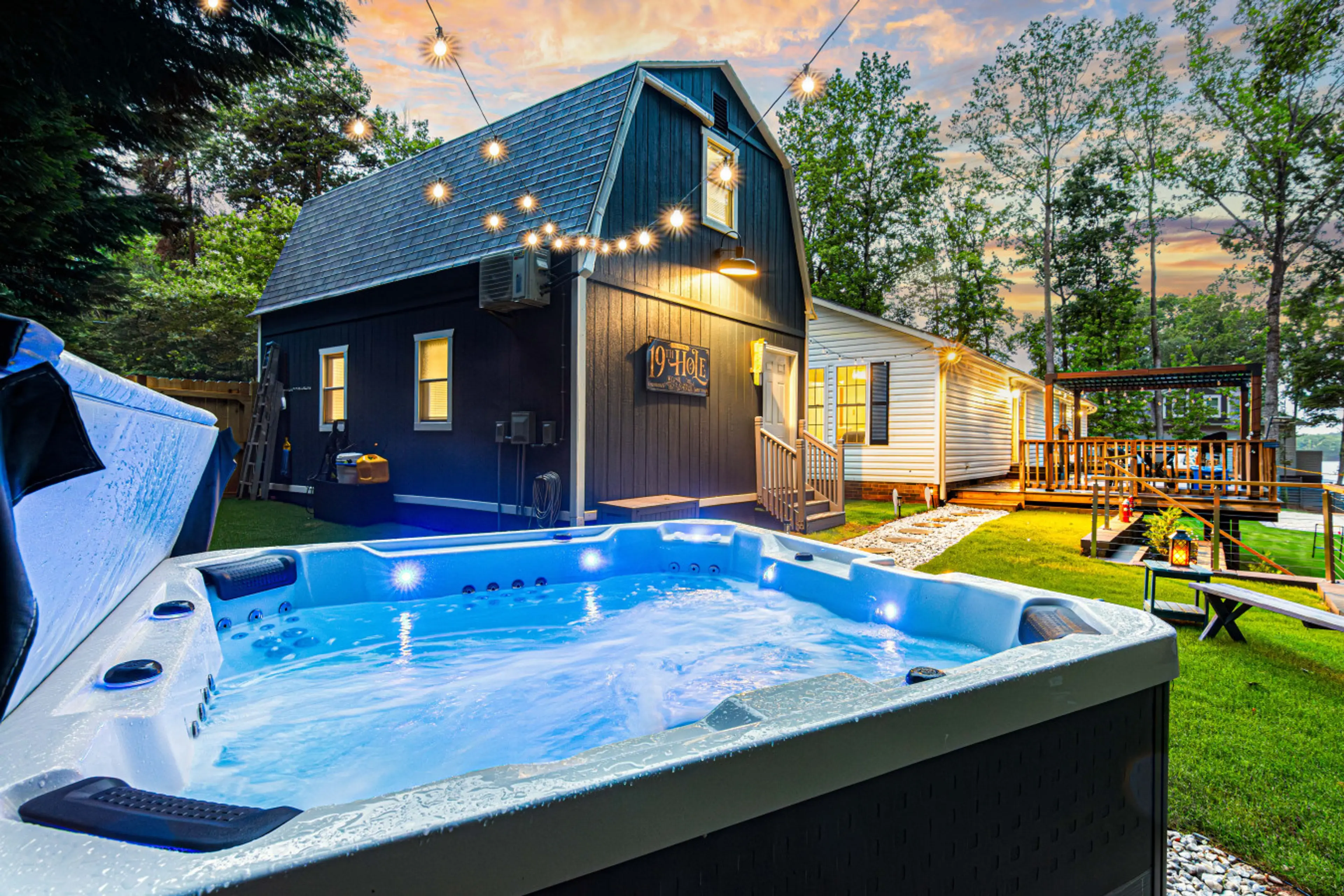 Our hot tub is perfect to relax and unwind while the kids are at play.